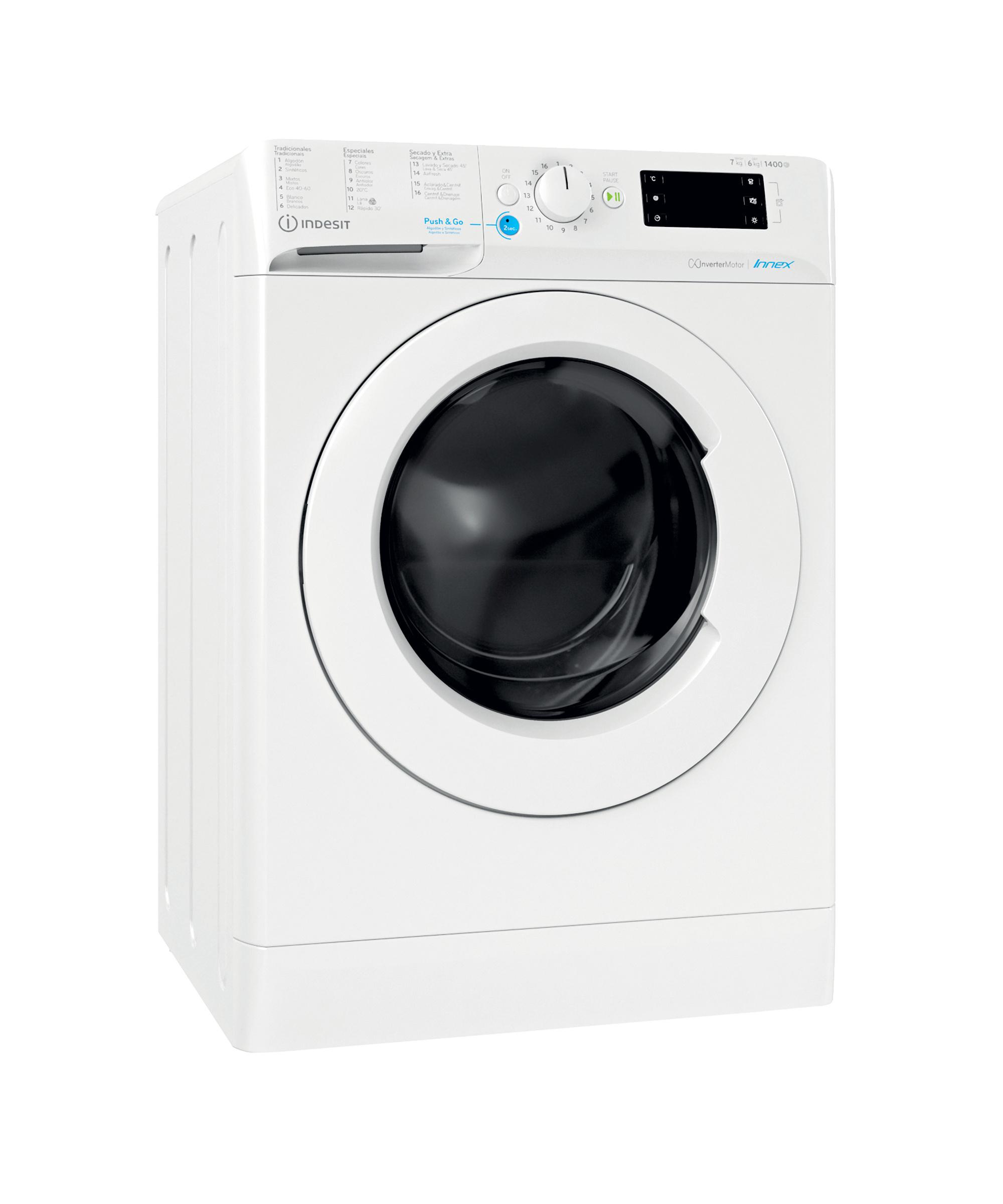 Indesit Lavadora secadora Libre instalación BDE 761483X W SPT N Blanco Cargador frontal Perspective