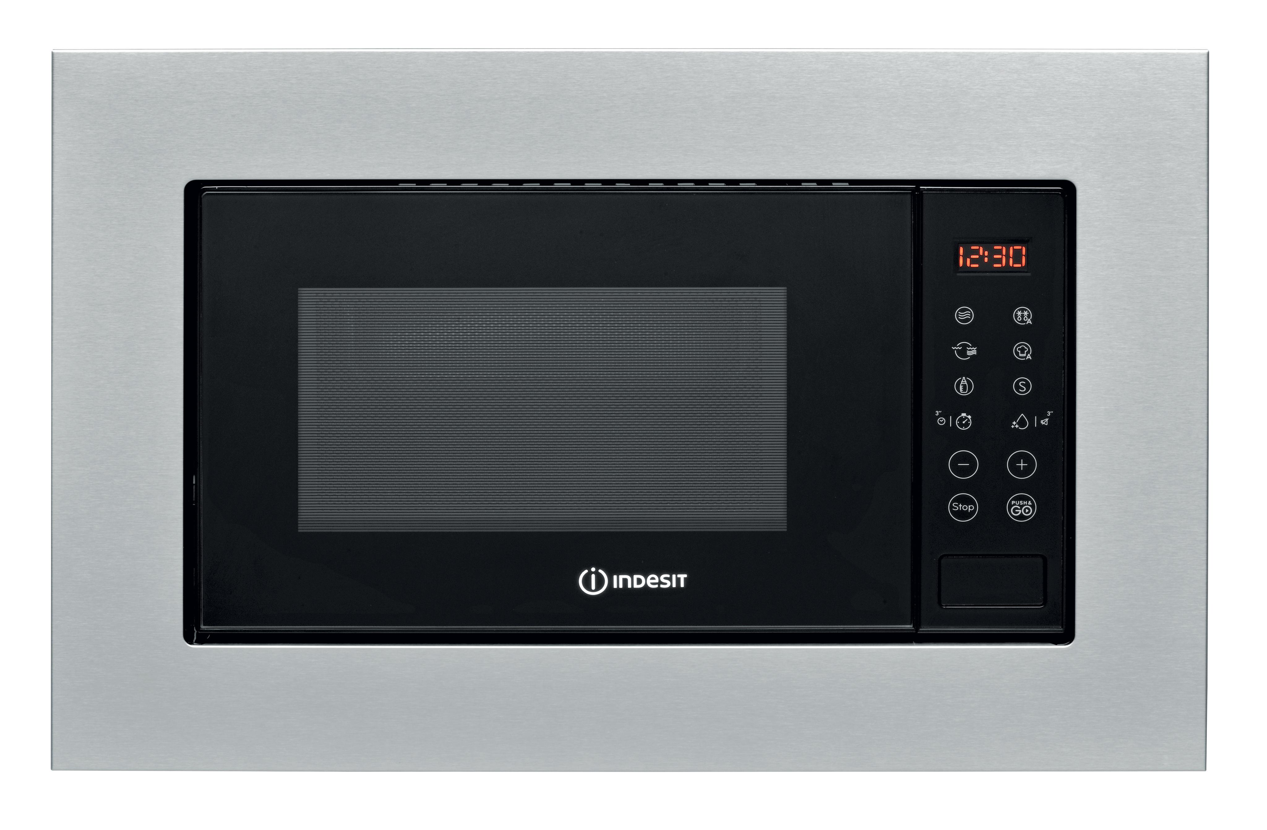 Indesit Микровълнова Вграден MWI 120 GX Неръждаема стомана Електронно 20 МВ+функция за грил 800 Frontal