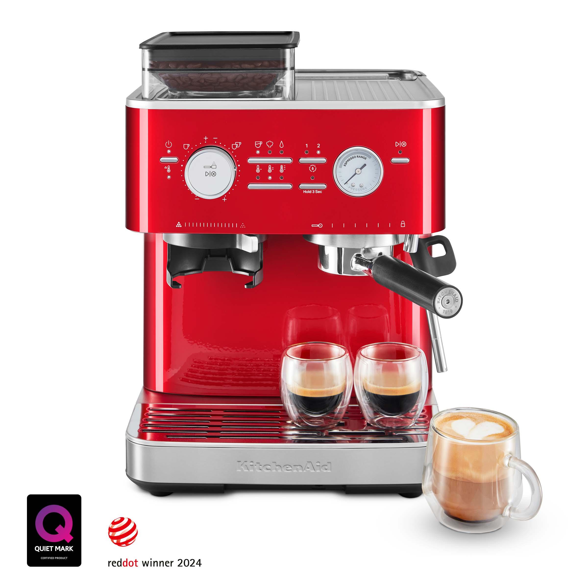 Semiautomatisk espressomaskine med kaffekværn - Rød metallic ...