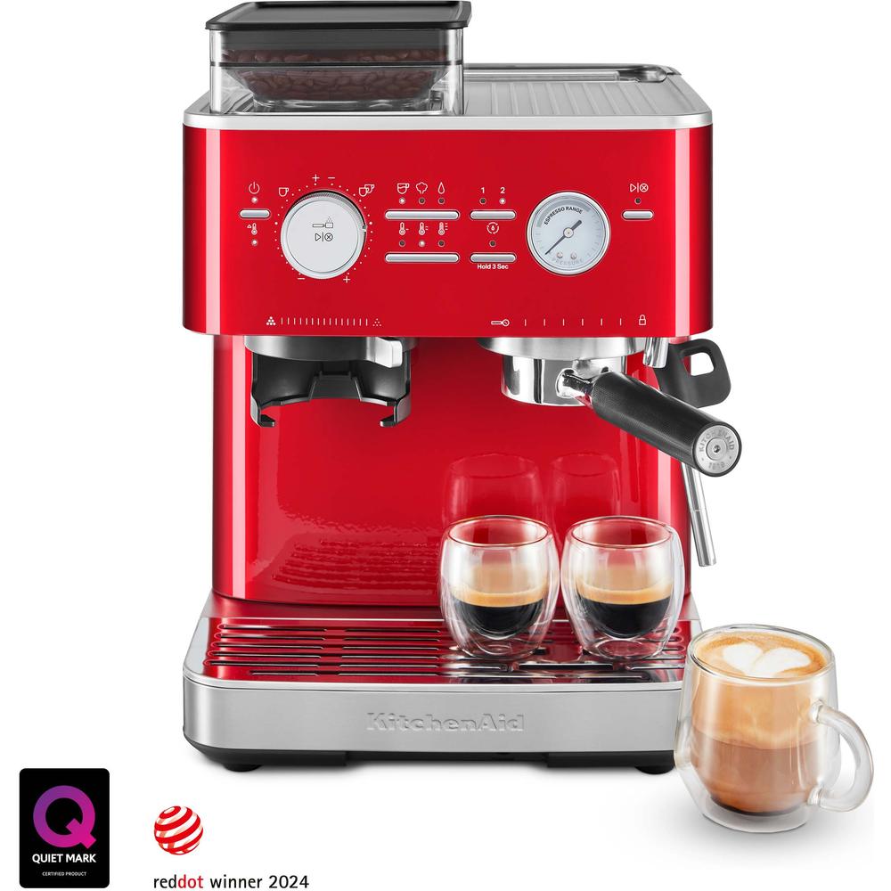 Semiautomatisk espressomaskine med kaffekværn - Rød metallic ...