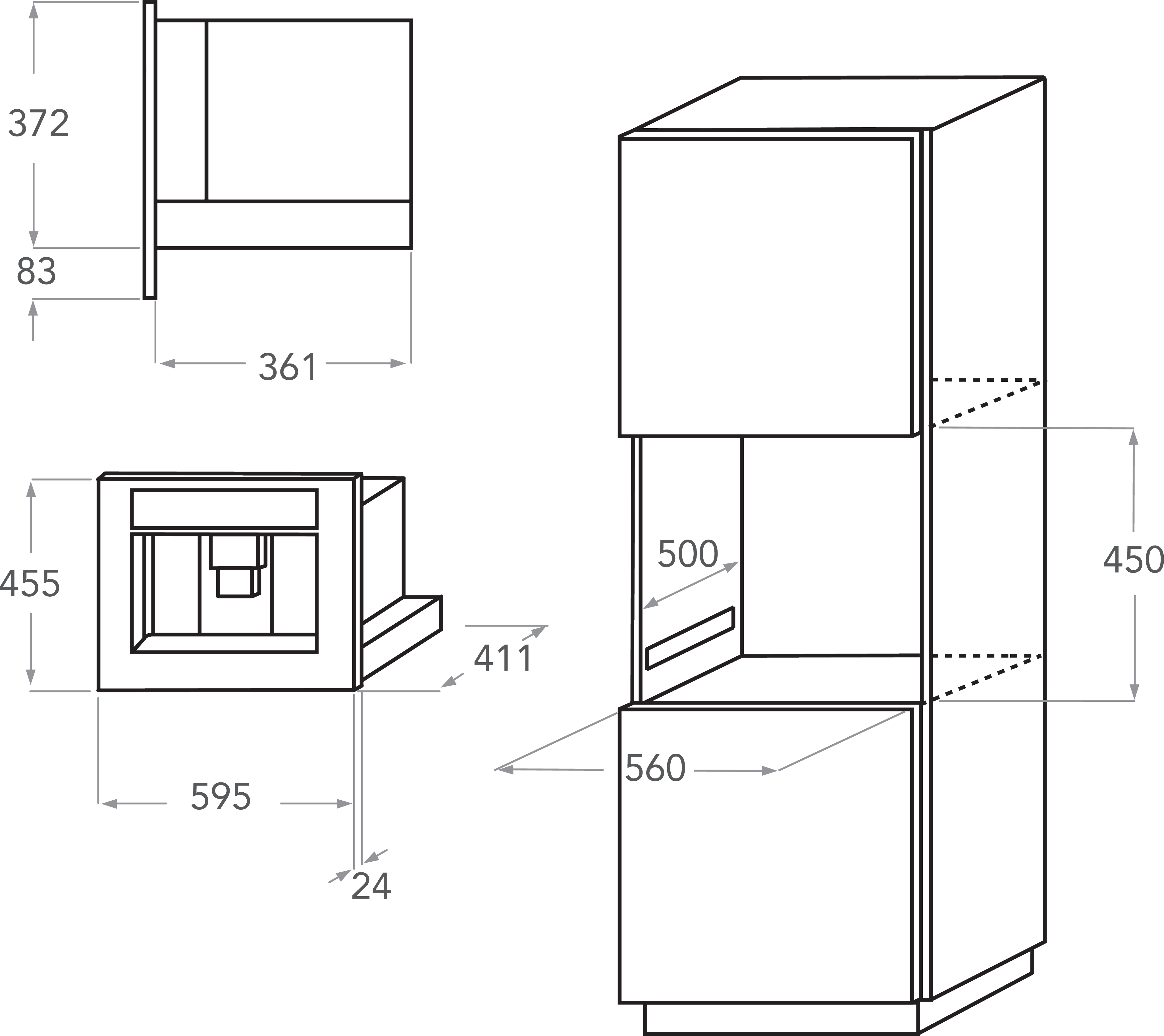 Kitchenaid Inbyggd kaffemaskin KQXXXB 45600 Black Steel Fully automatic Technical drawing