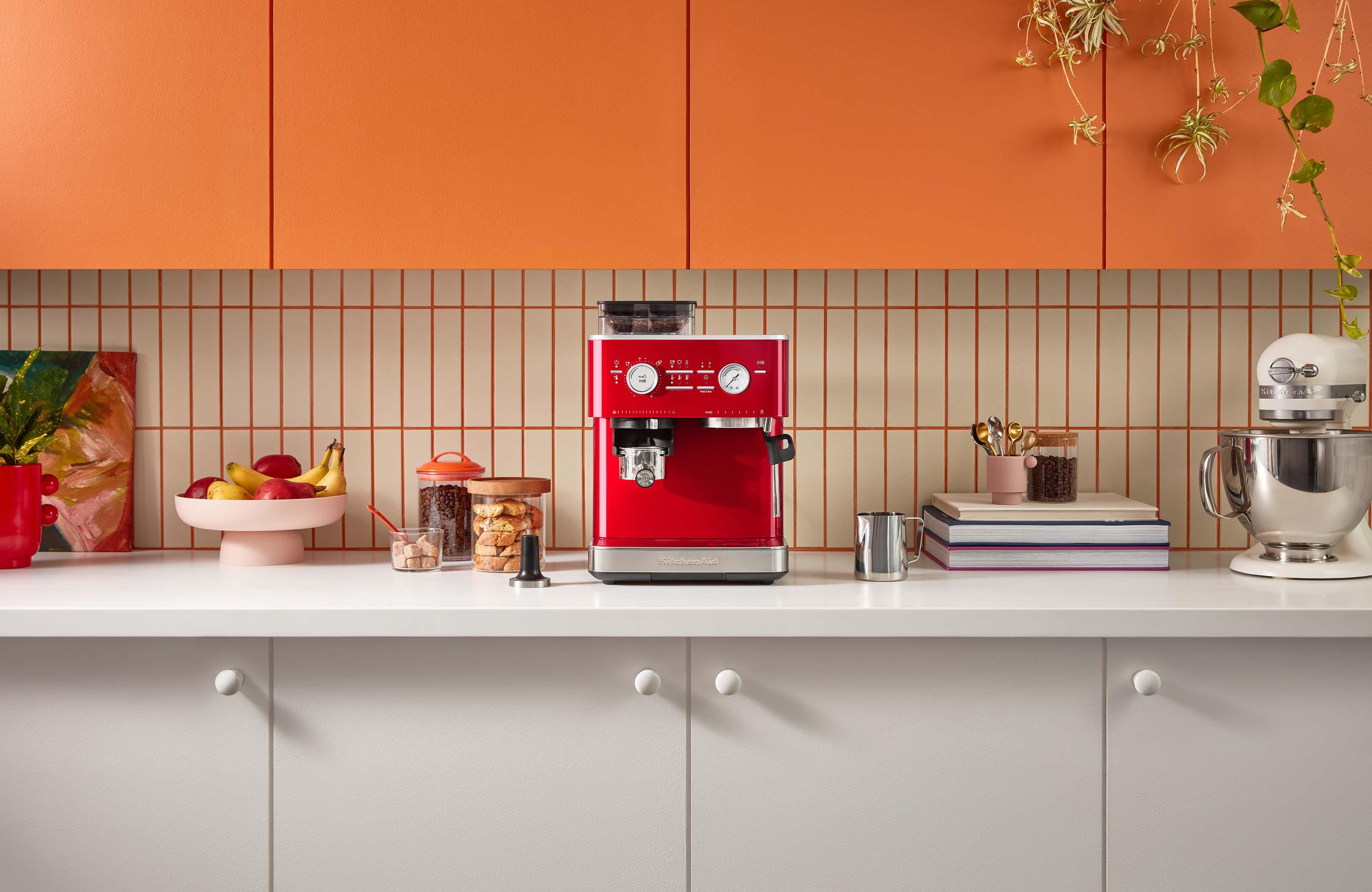 Semiautomatisk espressomaskine med kaffekværn - Rød metallic ...