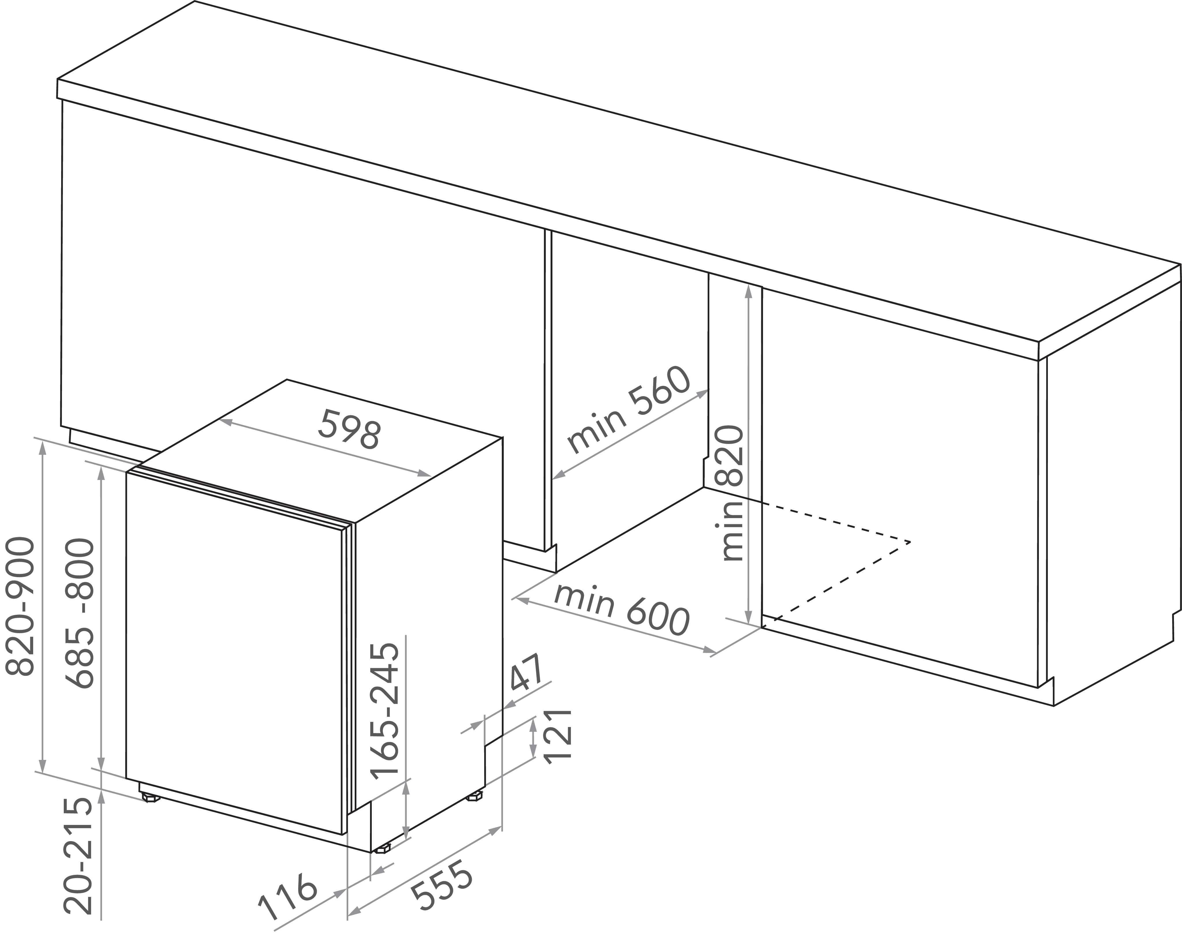 Kitchenaid Opvaskemaskine Indbygning KIF 5O41 PLETGS Fuldt integreret C Technical drawing
