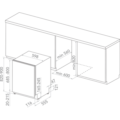 Kitchenaid Opvaskemaskine Indbygning KIF 5O41 PLETGS Fuldt integreret C Technical drawing