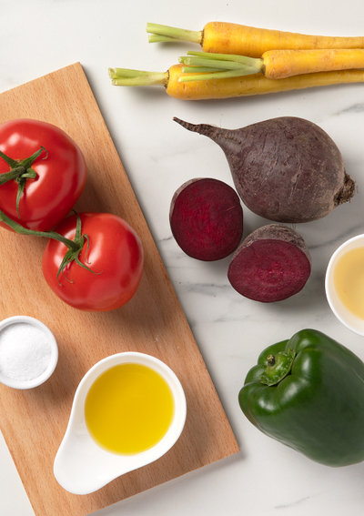 Gaspacho Vegetariano multicamadas ingredients