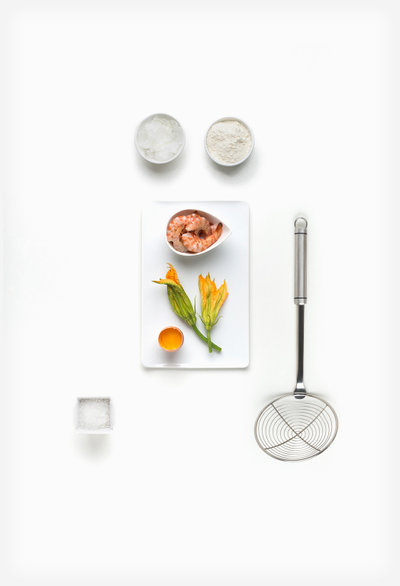 Tempura de crevettes et fleurs de courgette ingredients