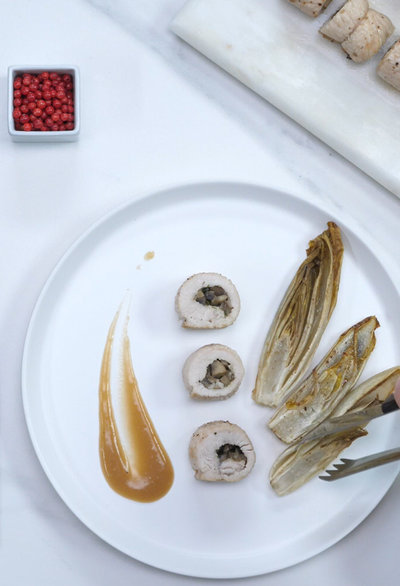 Kalkoenrolletjes met paddenstoelen en witloof ingredients