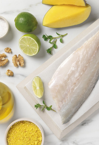 Trenzas de lubina con nueces y salsa de mango ingredients