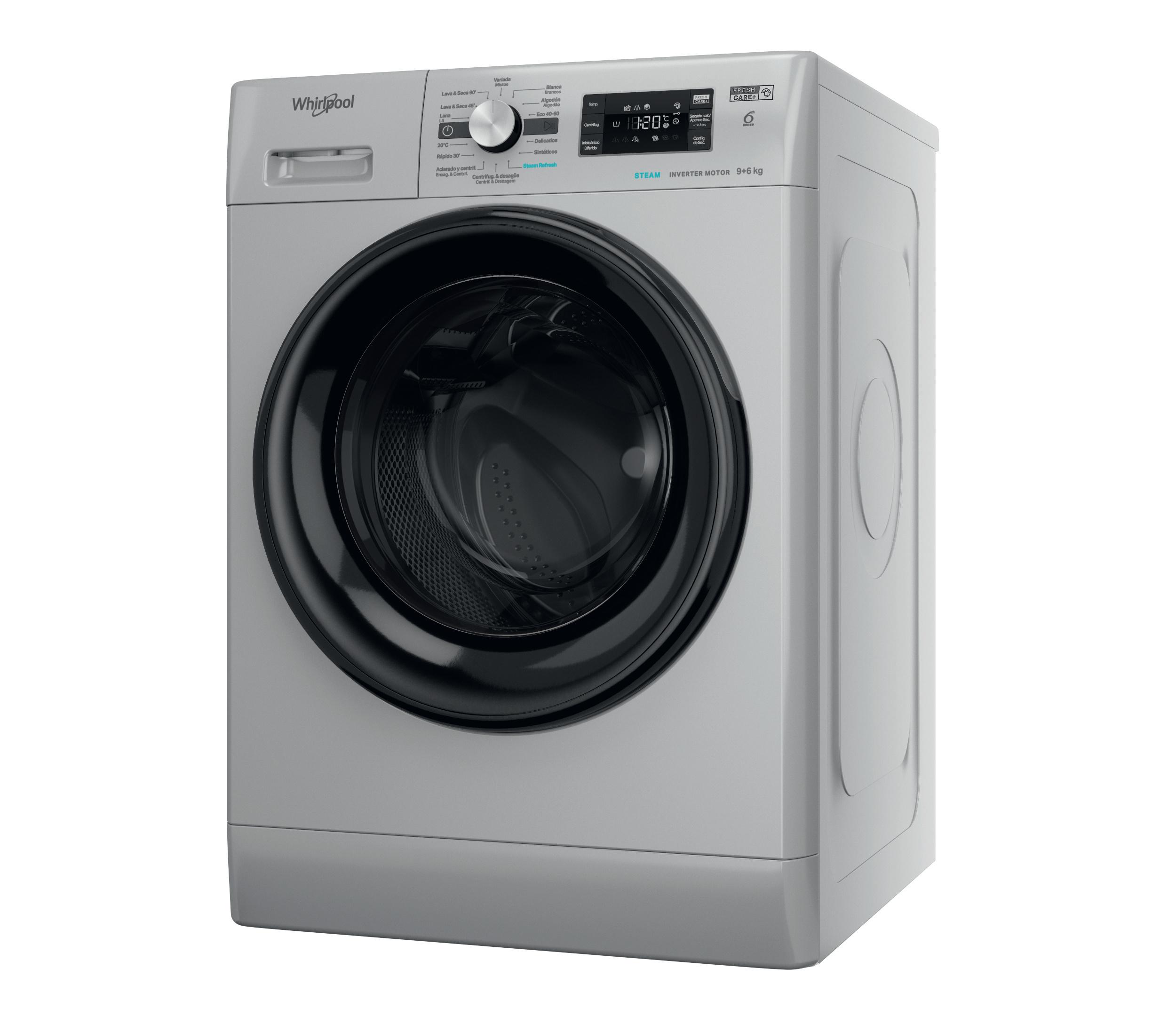 Whirlpool Lavadora secadora Libre instalación FFWDB 964369 SBV SPT Plata Cargador frontal Perspective