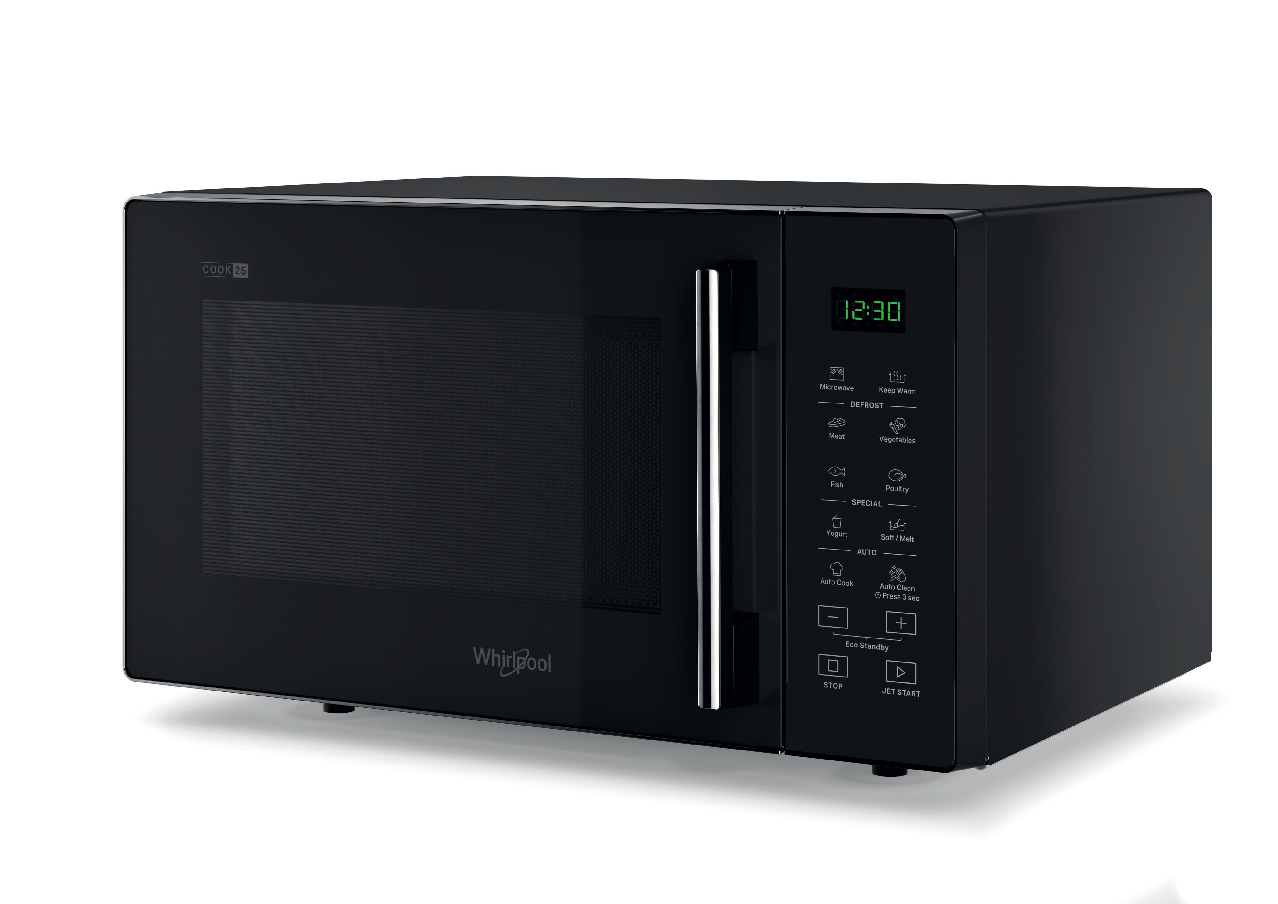 Whirlpool Four à micro-ondes Pose-libre MWP 251 B Noir Électronique 25 Micro-ondes uniquement 900 Perspective