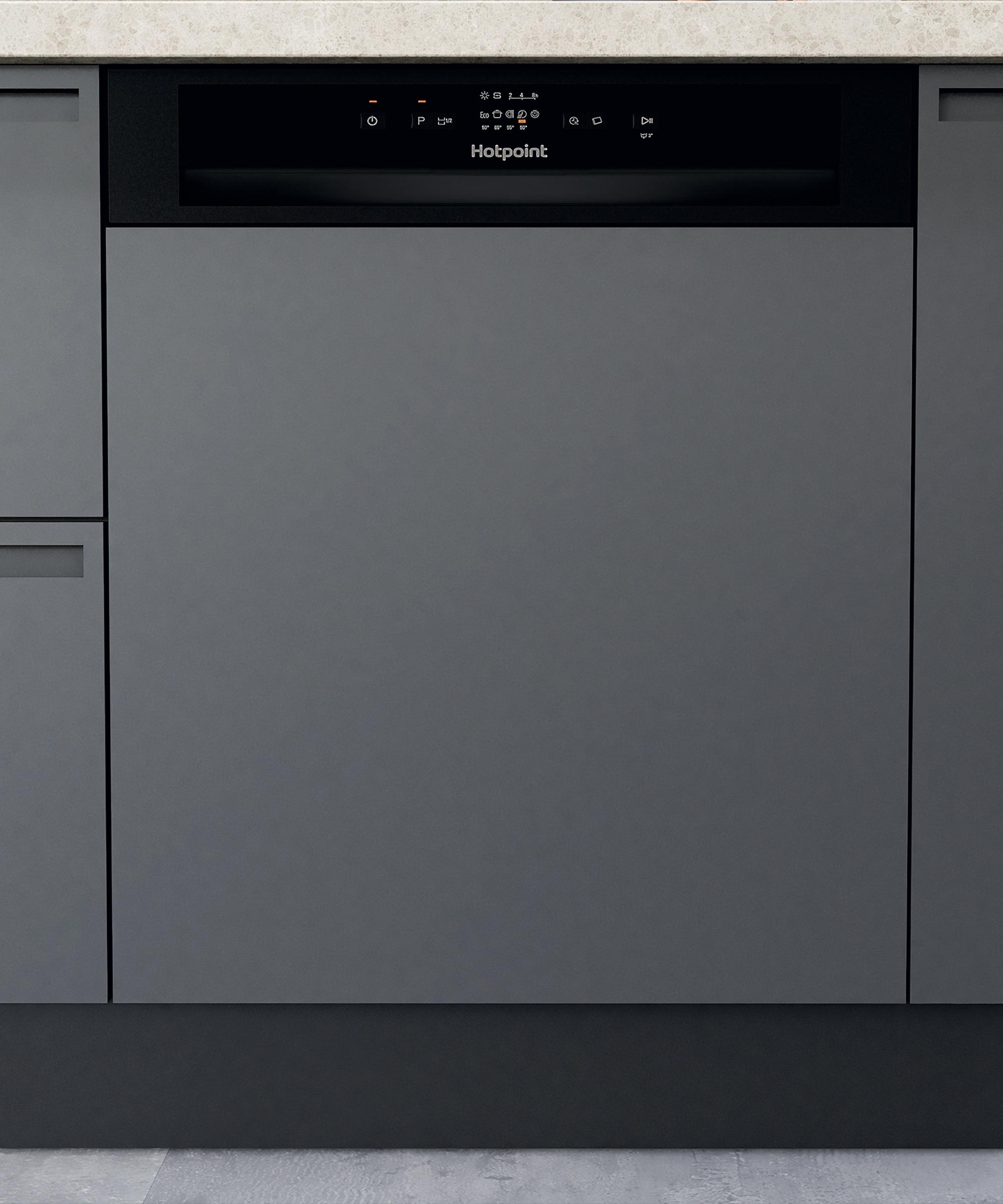 Hotpoint Semi Integrated Full Sized Dishwasher - Black - 14 Place Setting - E Rated - H3B L626 B UK