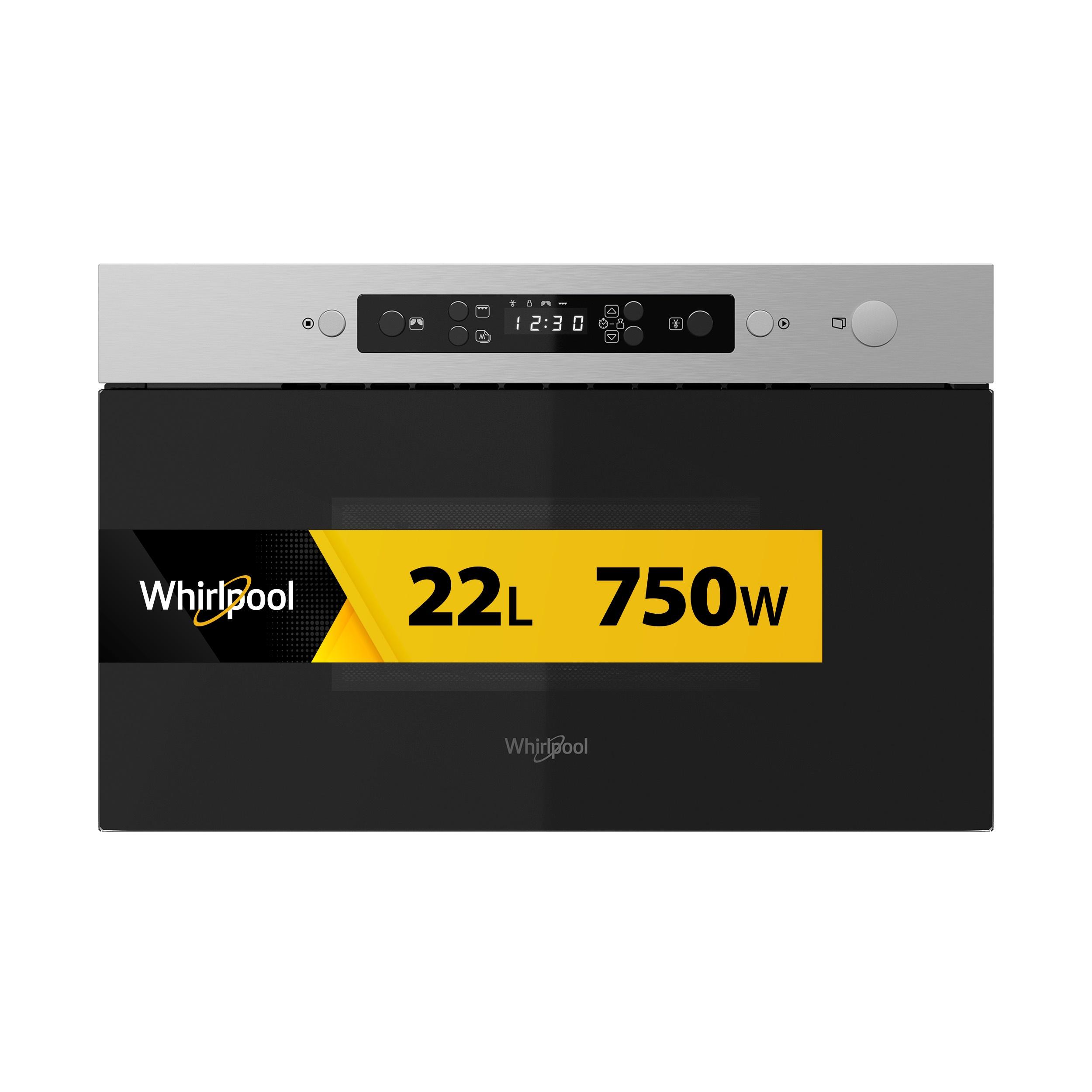 Whirlpool Mikrohullámú sütő Beépíthető MBNA920X Rozsdamentes acél Elektromos 22 Mikrohullám+Grill funkció 750 Frontal