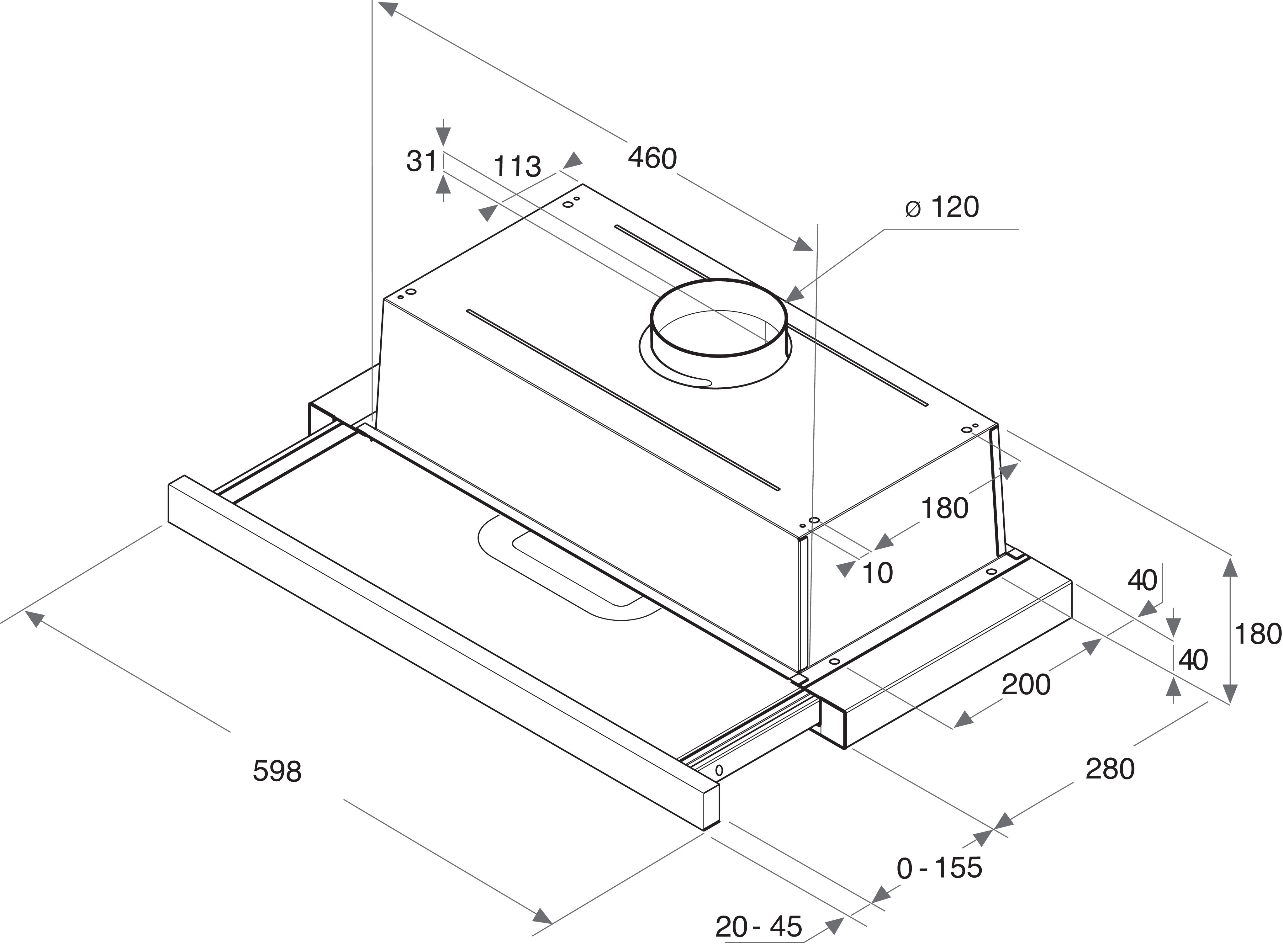 Indesit Napa ugradbeni H 461 X/1 H2G Inox ugradbeni Mehanička Technical drawing