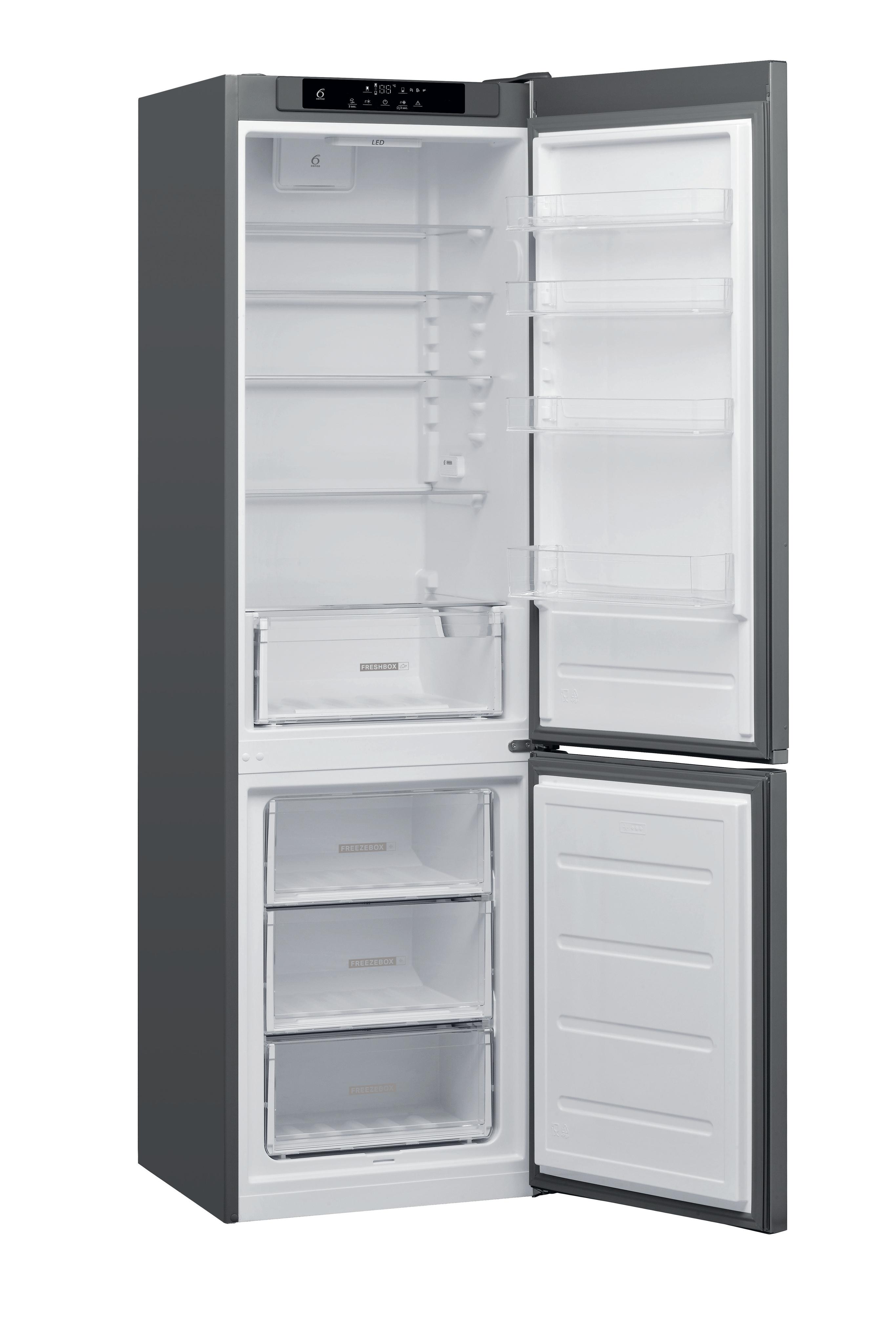 Whirlpool Kombiskap Frittstående W5 921D OX Optic Inox 2 doors Perspective open