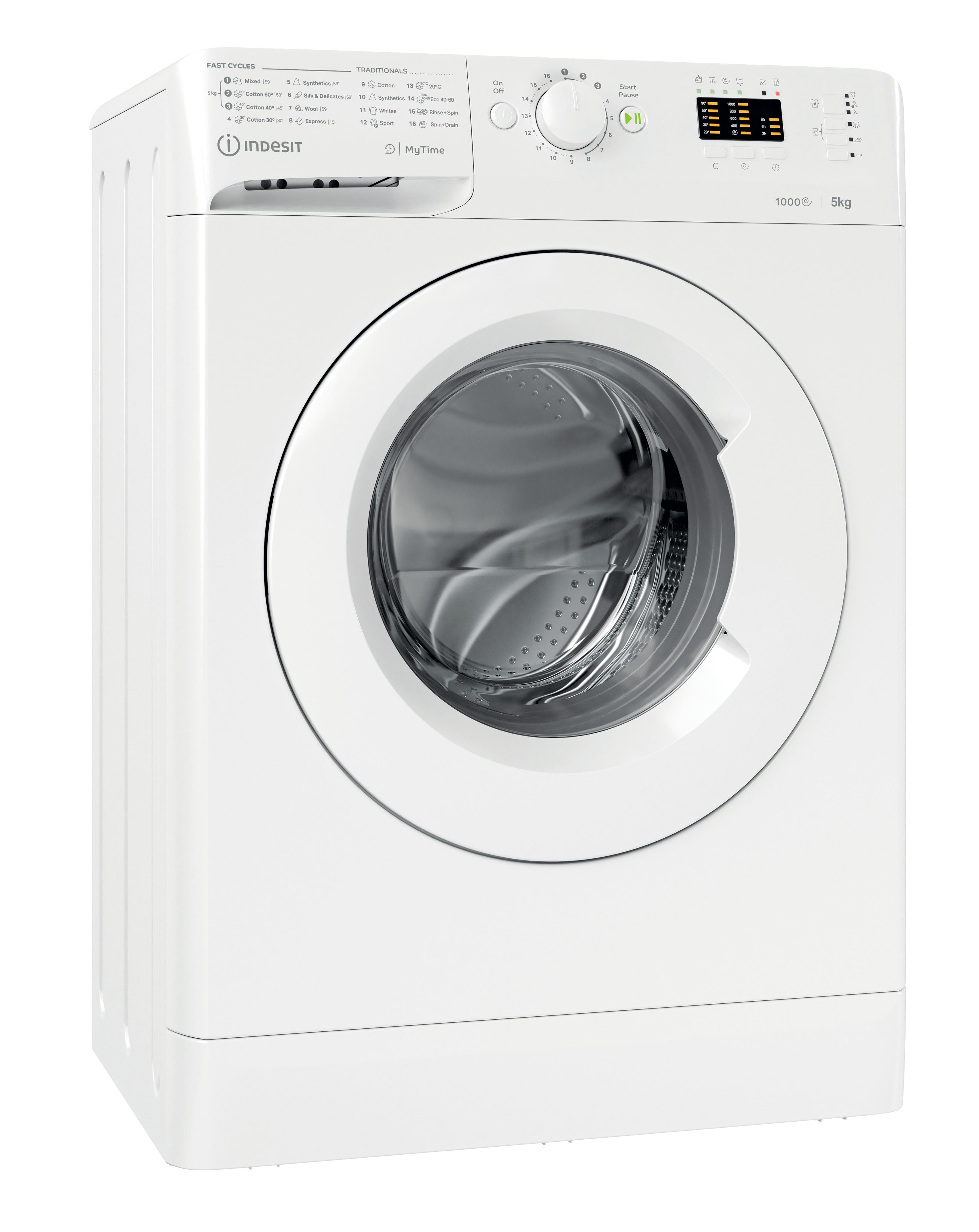 Laisvai pastatoma skalbimo mašina su durimis priekyje „Indesit“: 5,0 kg - MTWSA 51051 W EE