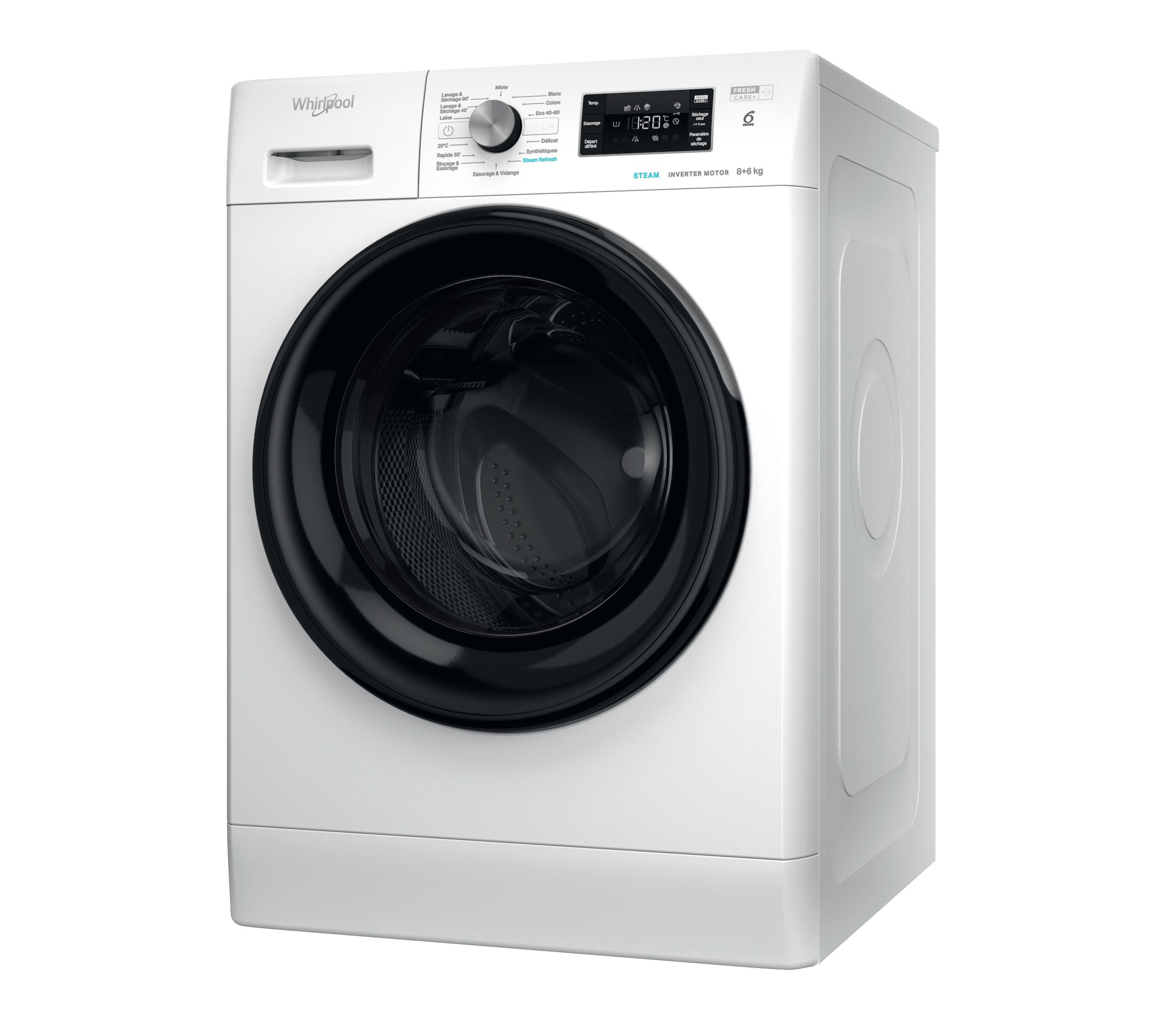 Whirlpool Lavante-séchante Pose-libre EFFWDB864349BVFR Blanc Lave-linge frontal Perspective