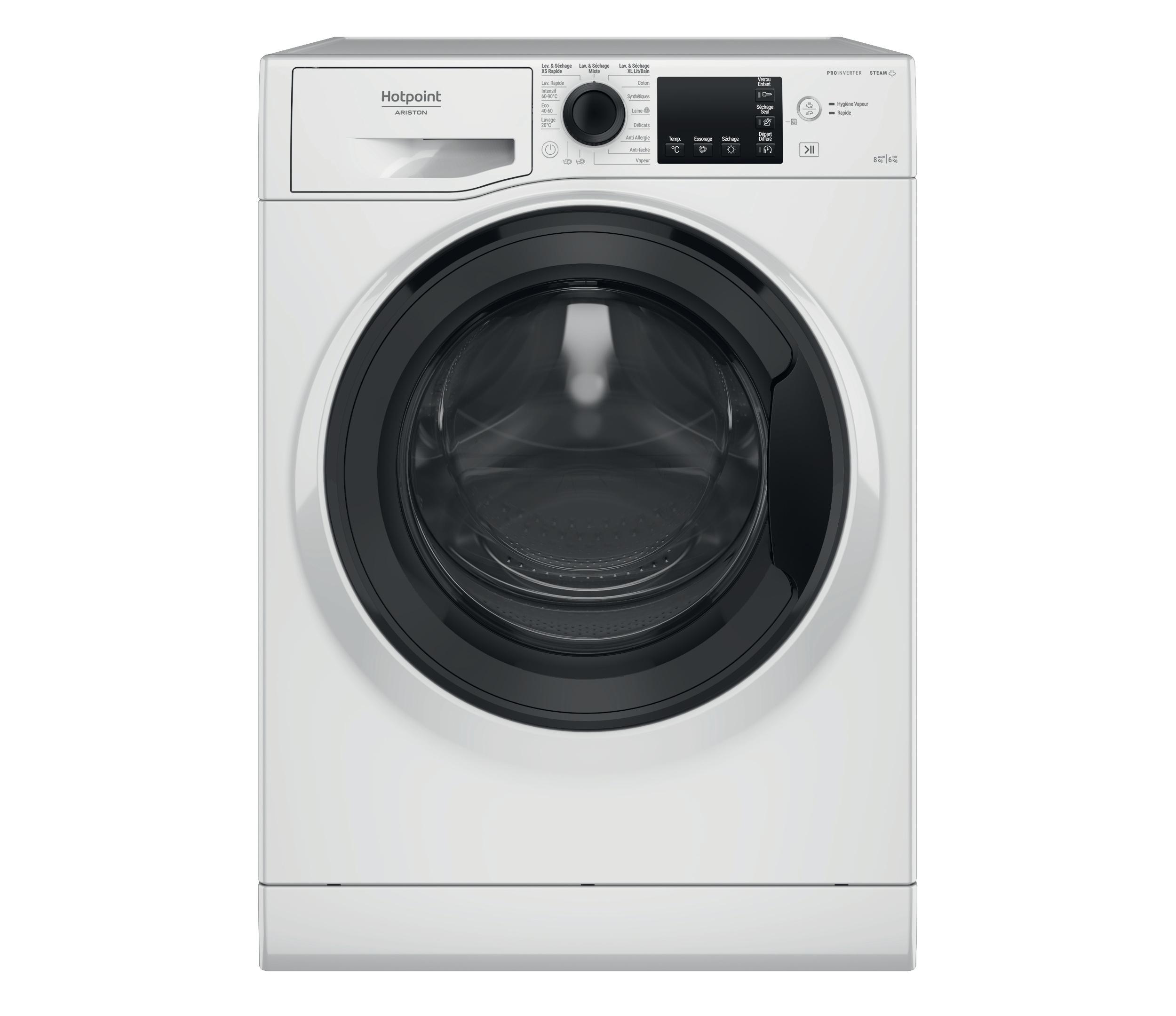 Hotpoint_Ariston Lavante-séchante Pose-libre NDB 8635 K FR Blanc Lave-linge frontal Frontal