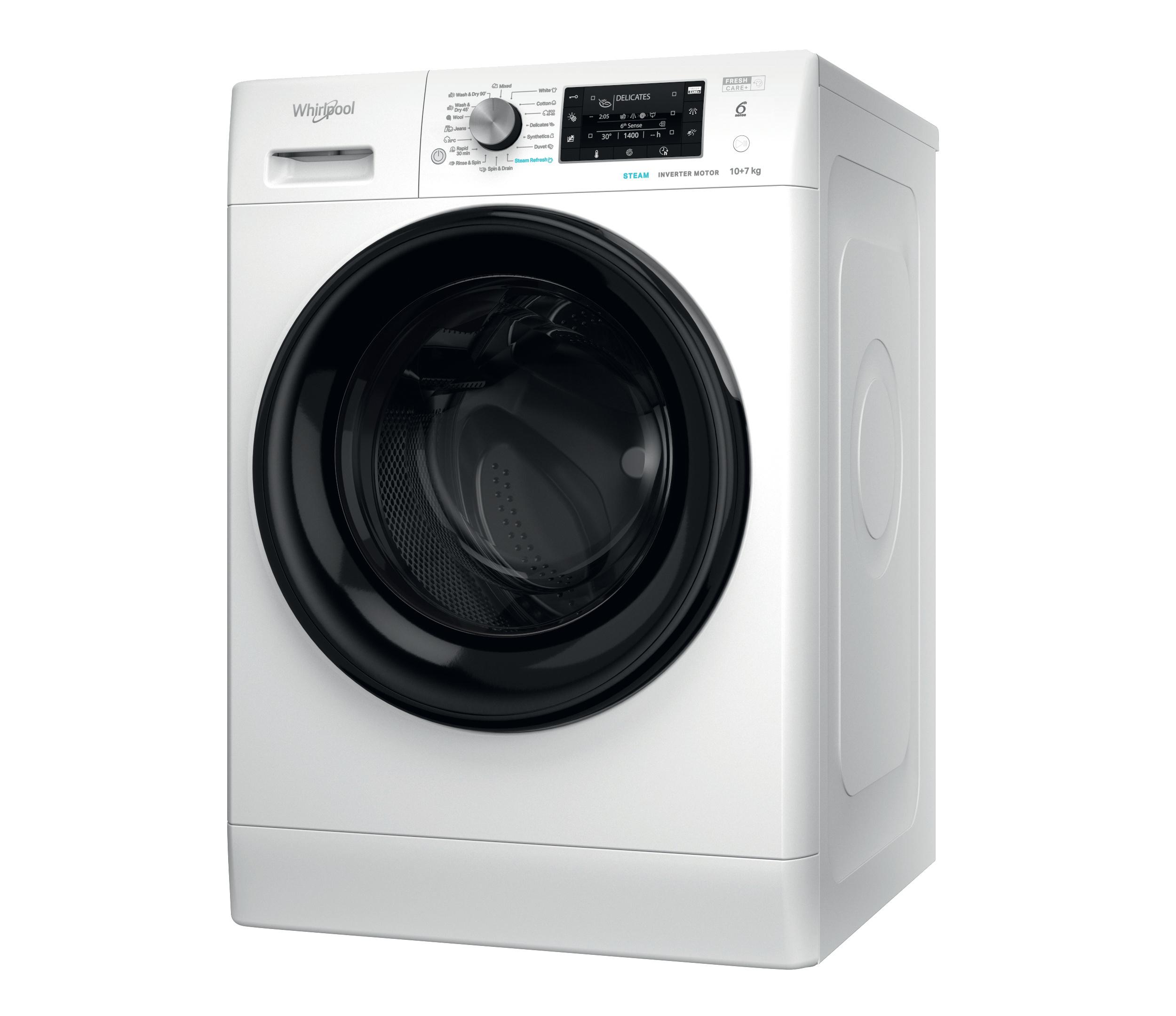 Whirlpool Práčka so sušičkou Voľne stojace FFWDD 1076258 BV EU Biela Spredu plnená Perspective