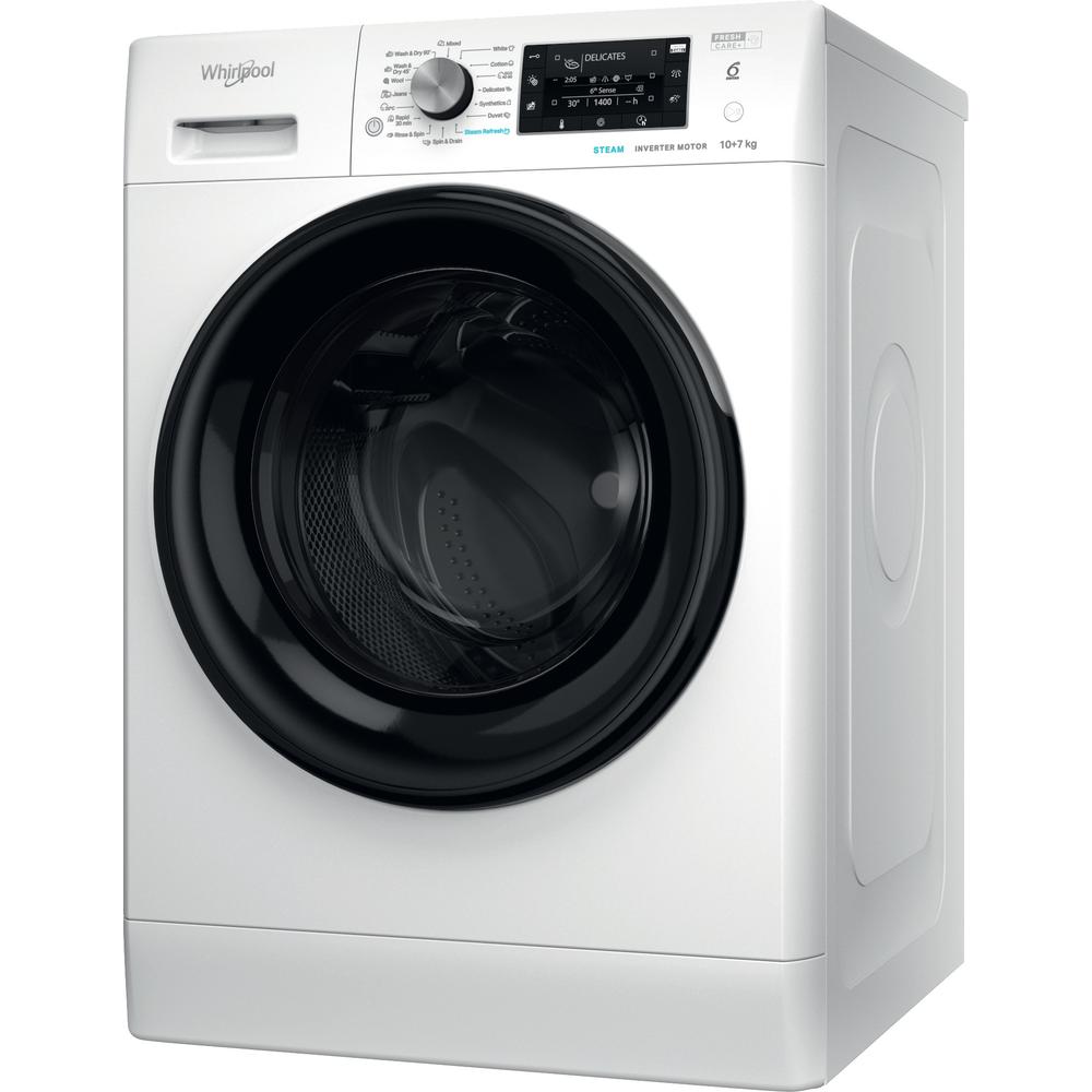 Whirlpool Πλυντήριο-στεγνωτήριο Ελεύθερο FFWDD 1076258 BV EU Λευκό Front loader Perspective