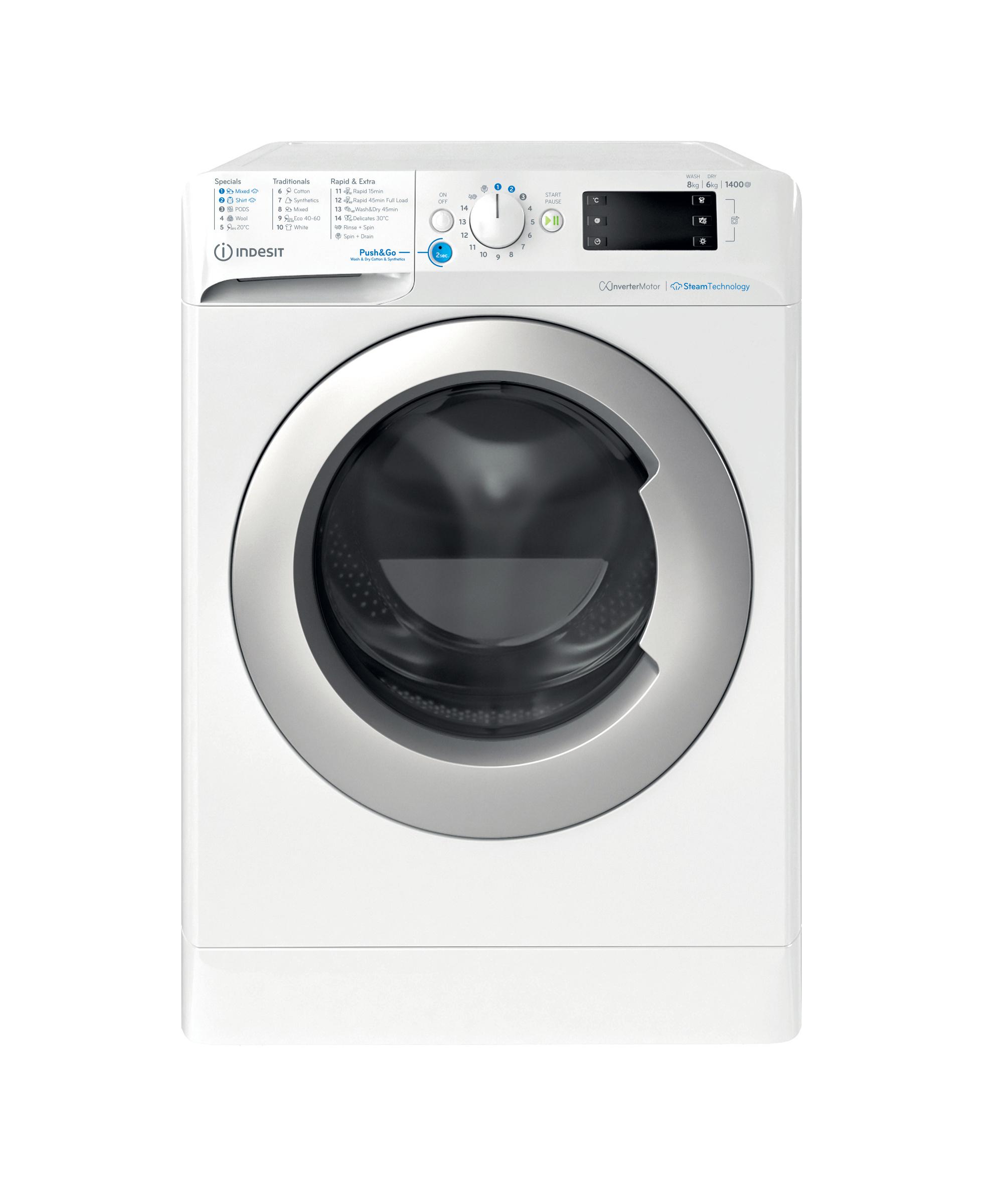 Indesit Pesumasin-kuivati Eraldiseisev BDE 86436 WSV EE Valge Eestlaetav Frontal