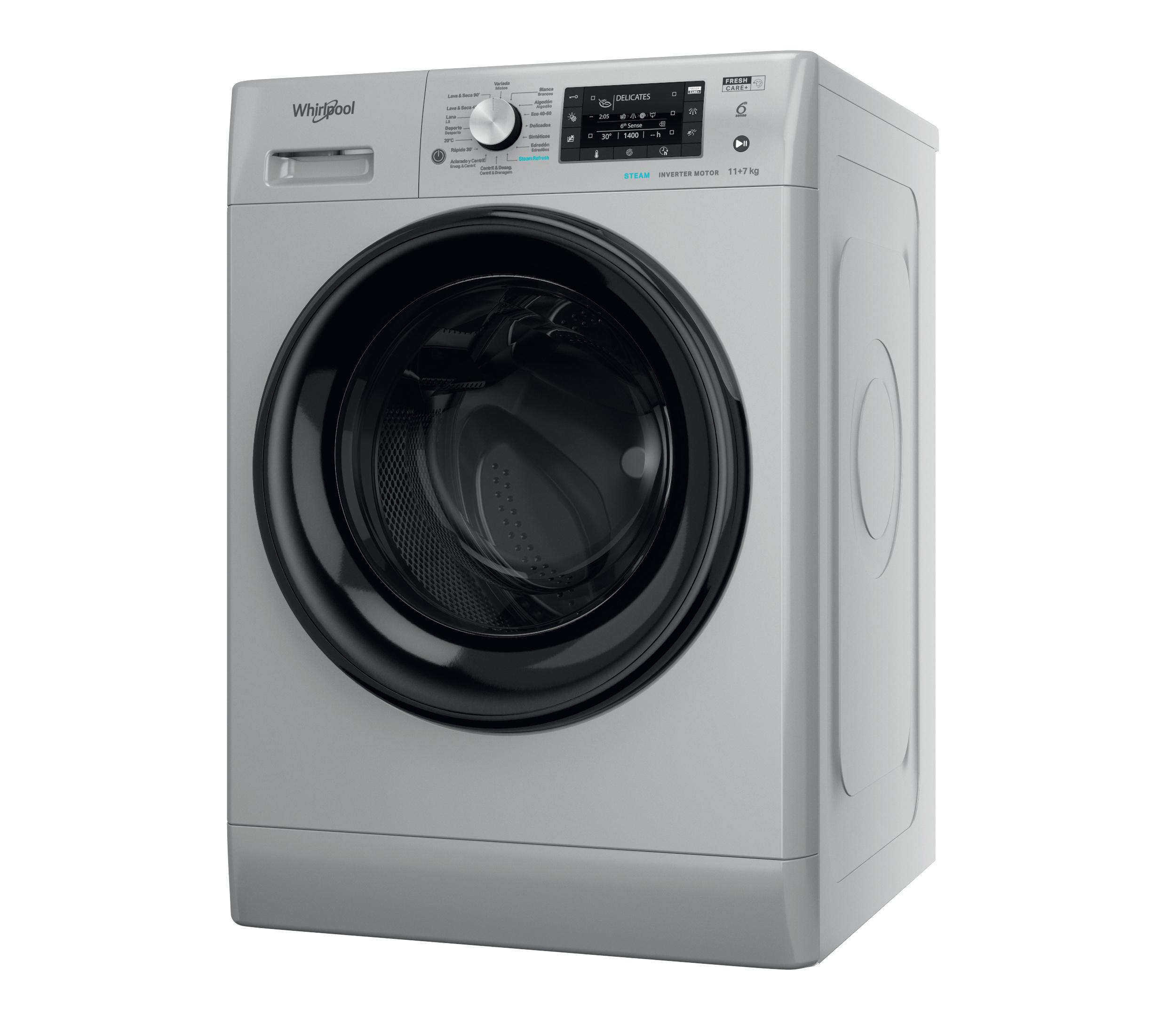 Whirlpool Máquina de lavar e secar roupa Livre Instalação FFWDD 1174269 SBV SPT Prata Carga Frontal Perspective