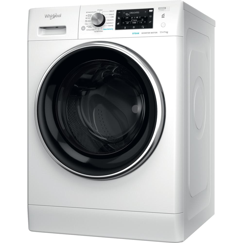 Whirlpool Veļas mazgājamā mašīna-žāvētājs Brīvi stāvošs FFWDD 1176258 BCV EE Balts Priekšējās ielādes Perspective