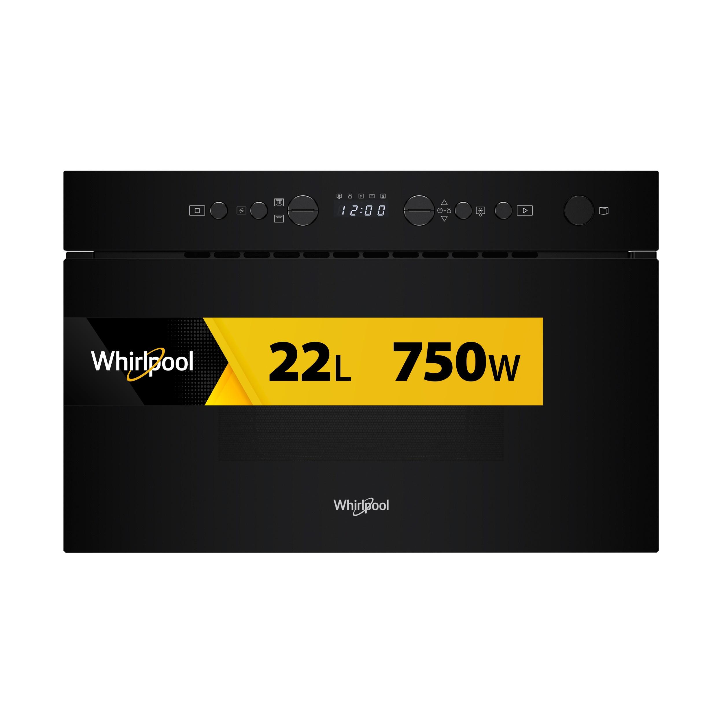 Whirlpool Mikrohullámú sütő Beépíthető WMN14BB Fekete Elektromos 22 Mikrohullám+Grill funkció 750 Frontal