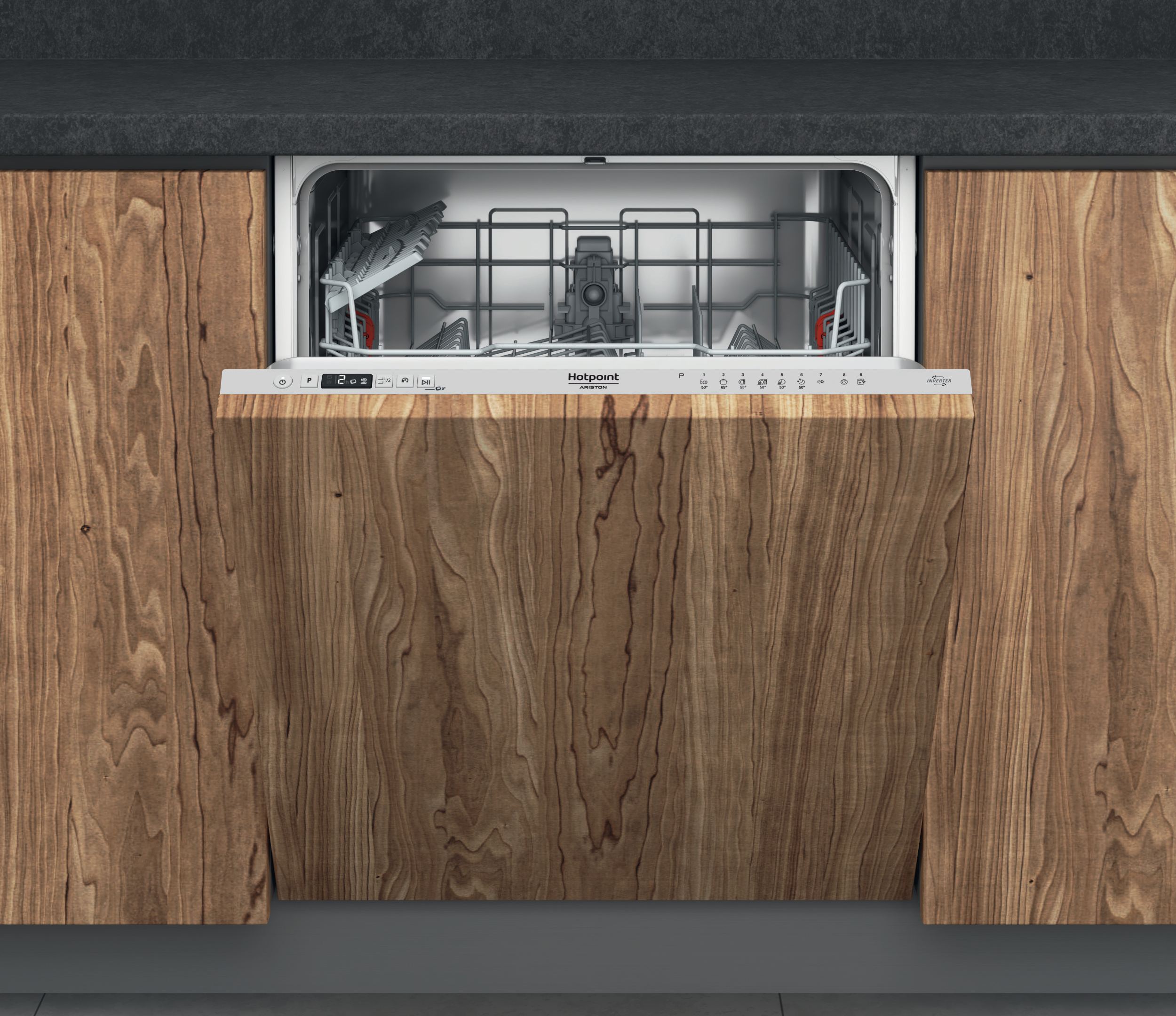 Hotpoint_Ariston Lave-vaisselle Encastrable H2I HD524 A Encastrable E Frontal open