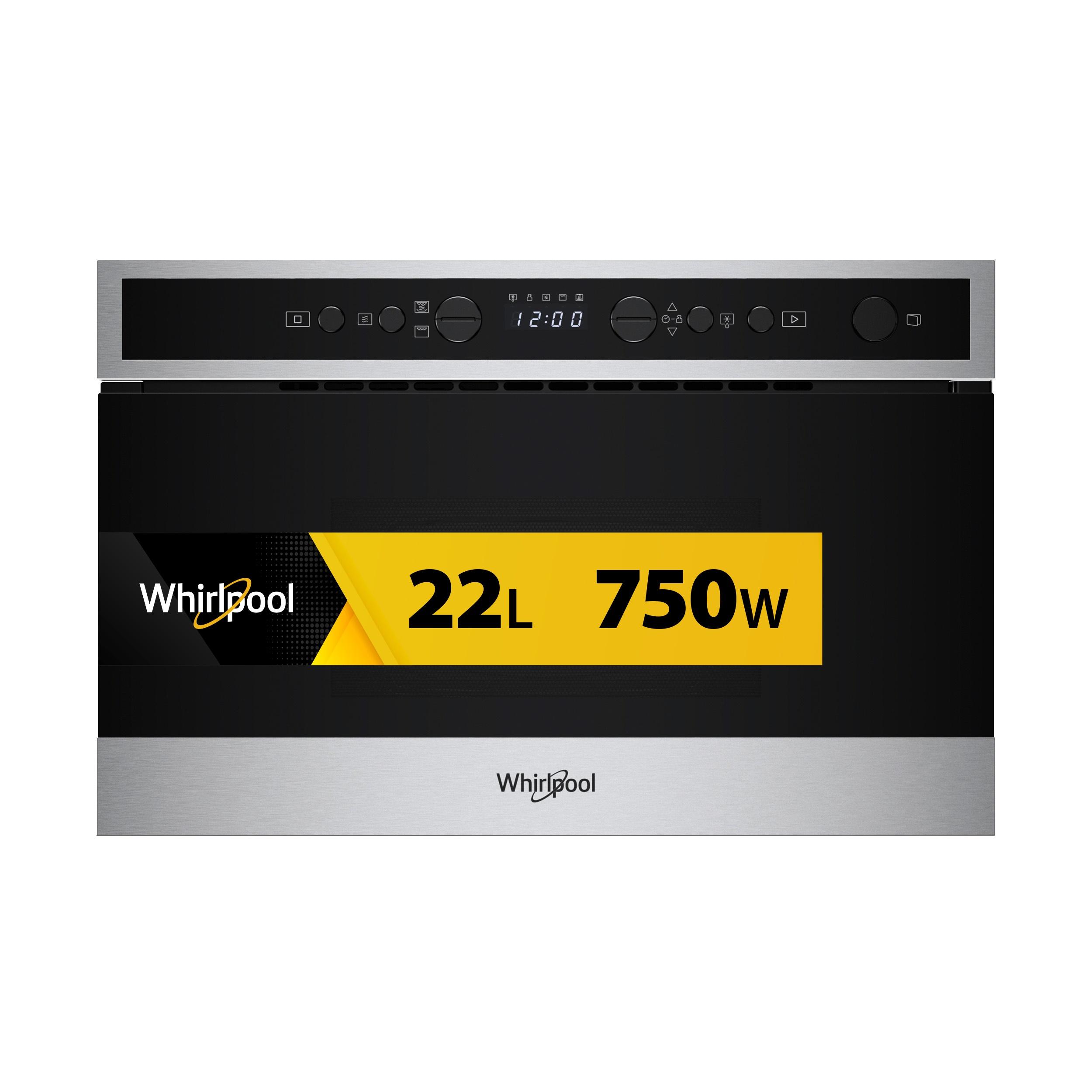 Whirlpool Micro-ondas Encastre WMN4I4BX Aço inoxidável Eletrónico 22 MO + Função Grill 750 Frontal