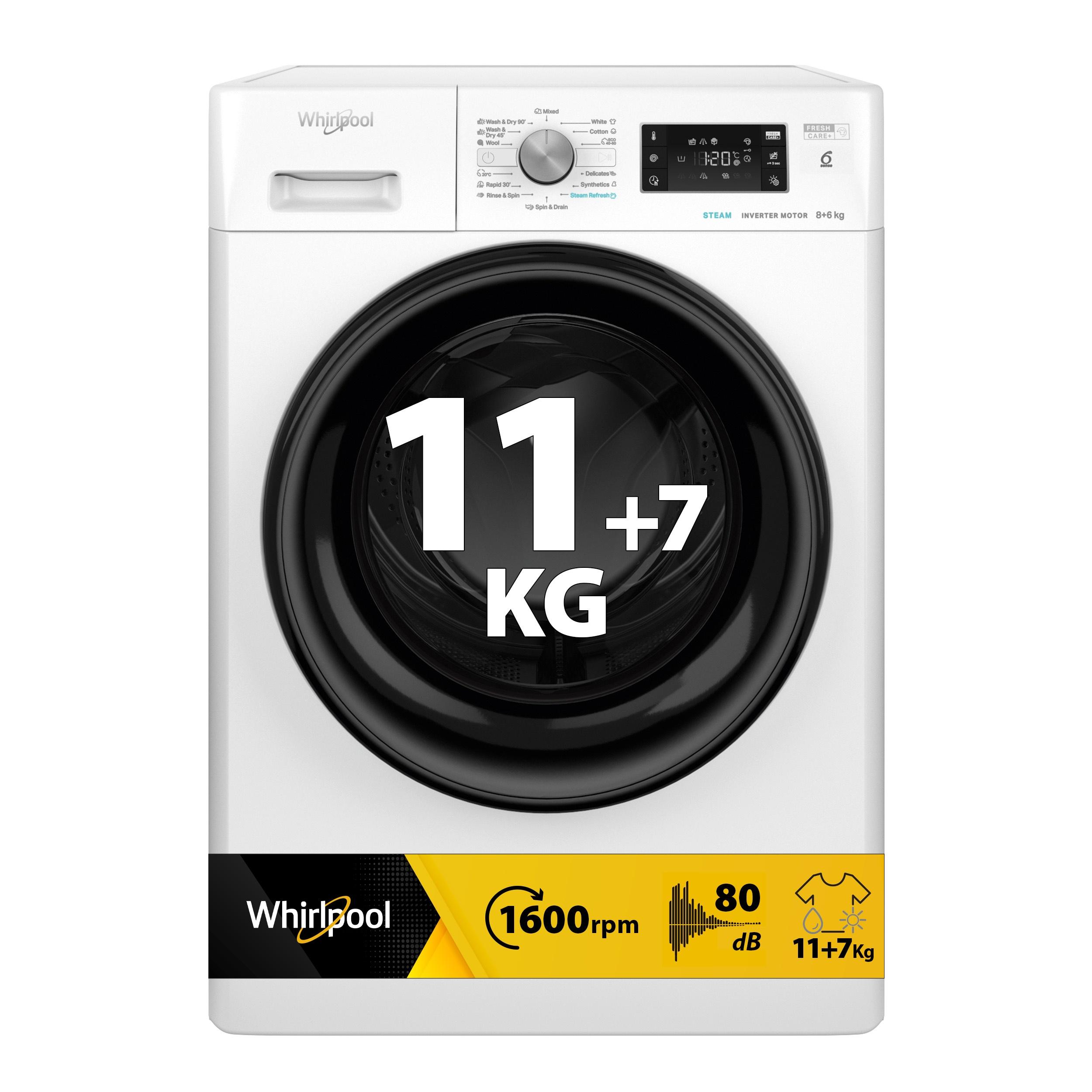 Whirlpool Maşină de spălat rufe cu uscător Independent FFWDB 864349 BV EE Alb Încărcare frontală Perspective