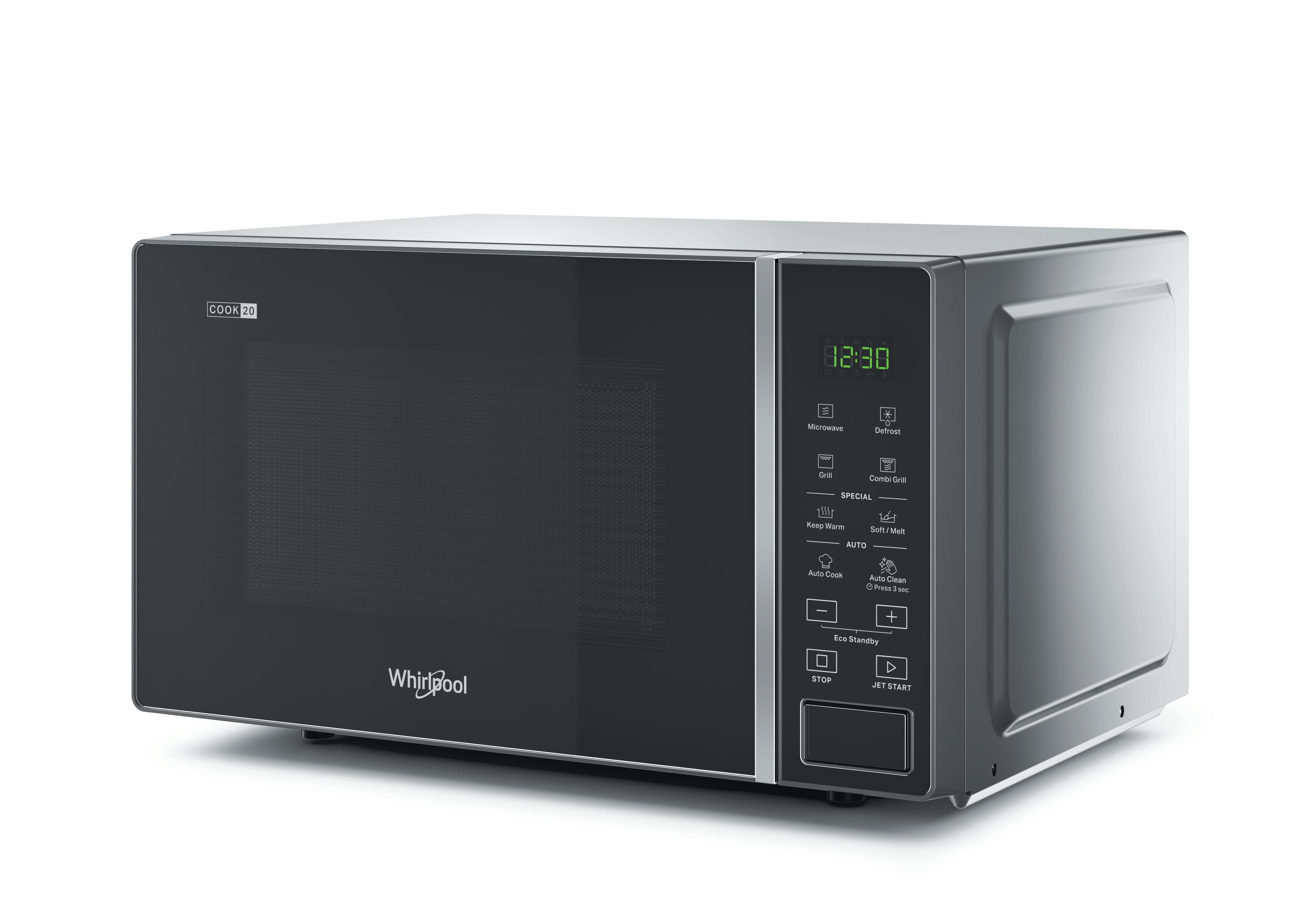 Whirlpool Mikrobølgeovn Frittstående MWP 203 SB Silver Black Elektronisk 20 Mikro + grillfunksjon 700 Perspective