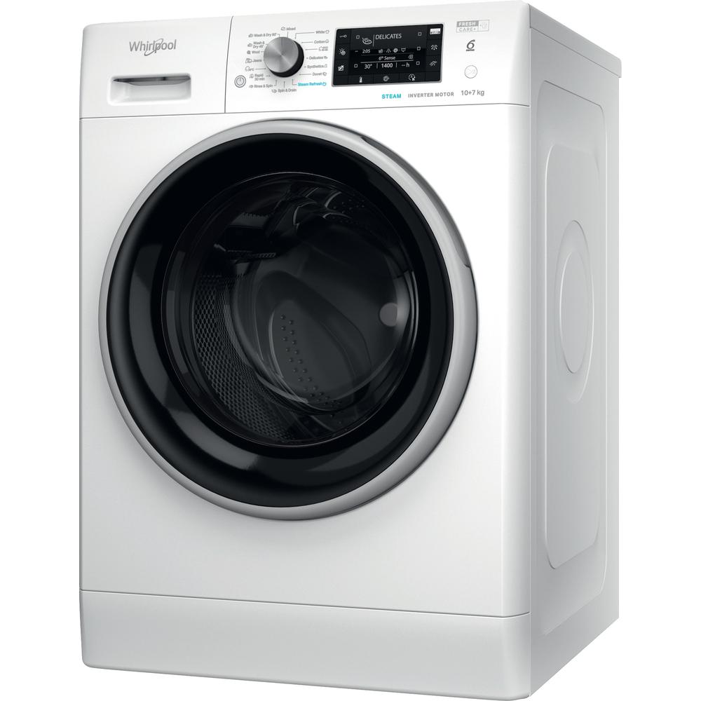 Whirlpool Πλυντήριο-στεγνωτήριο Ελεύθερο FFWDD 107448 BSV EE Λευκό Front loader Perspective