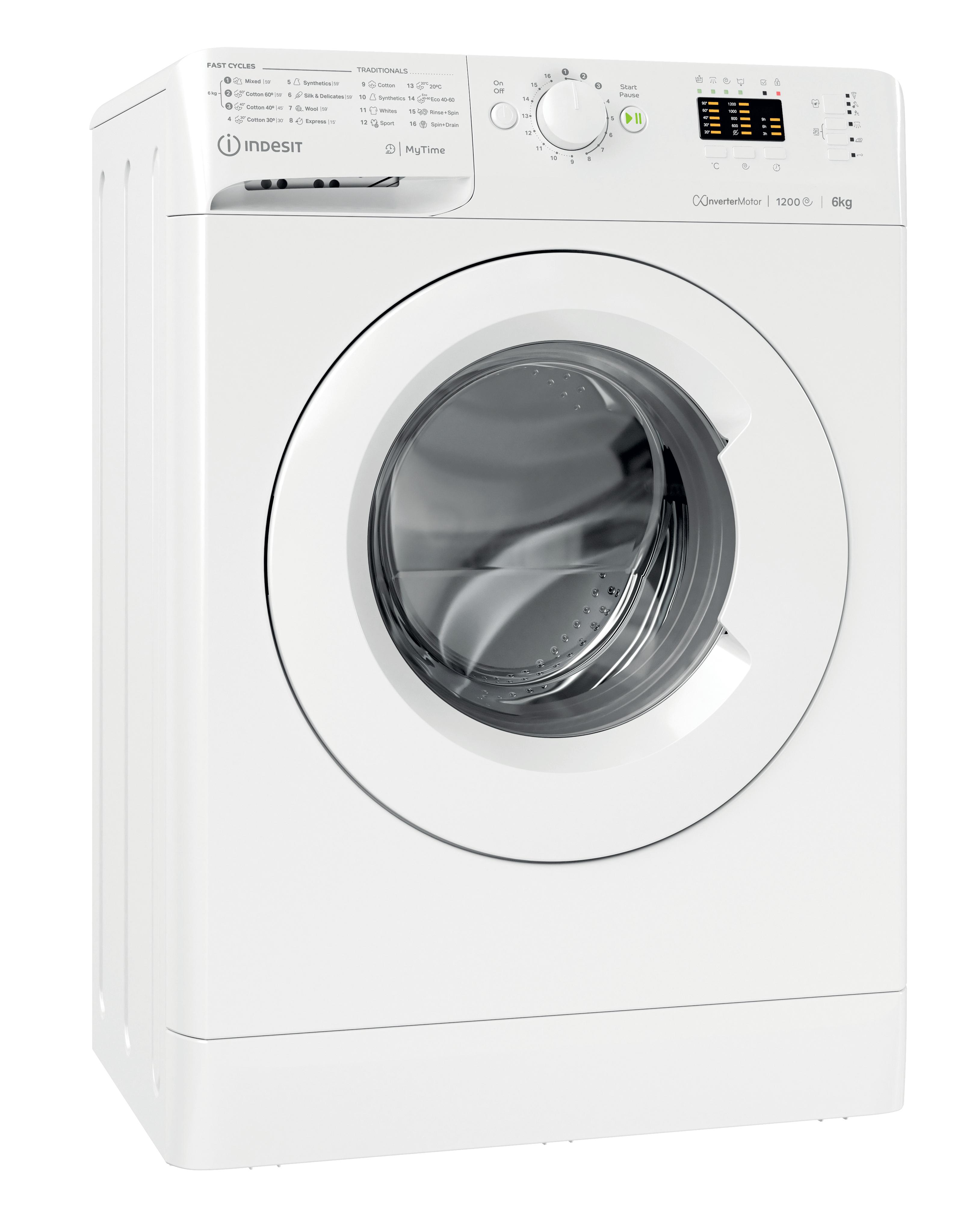 Indesit Veļas mazgājamā mašīna Brīvi stāvošs MTWSA 61294 W EE Balts Priekšējās ielādes C Perspective