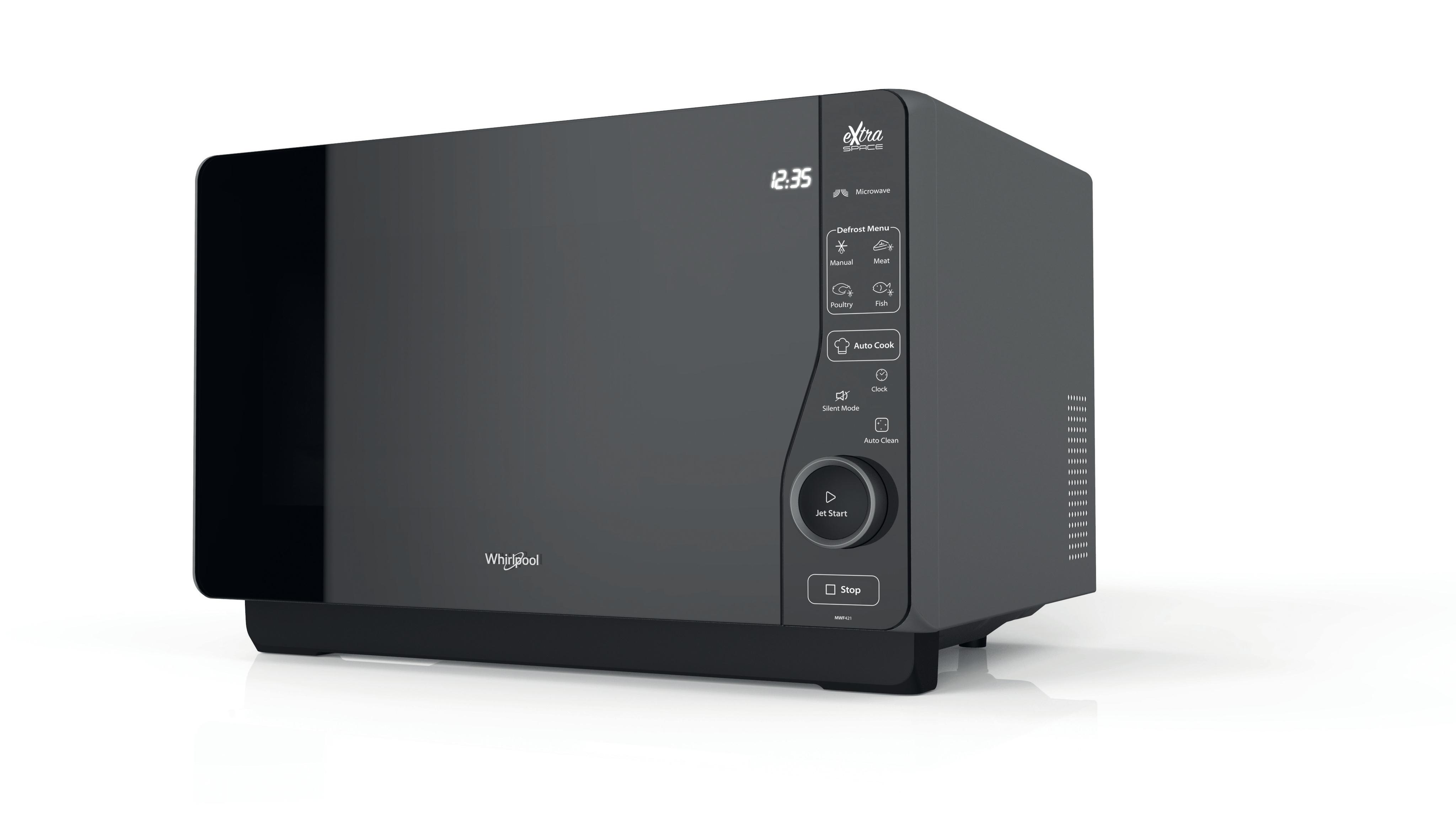 Whirlpool Mikrohullámú sütő Szabadonálló MWF 421 BL Fekete Elektromos 25 Mikrohullám+Grill funkció 800 Perspective