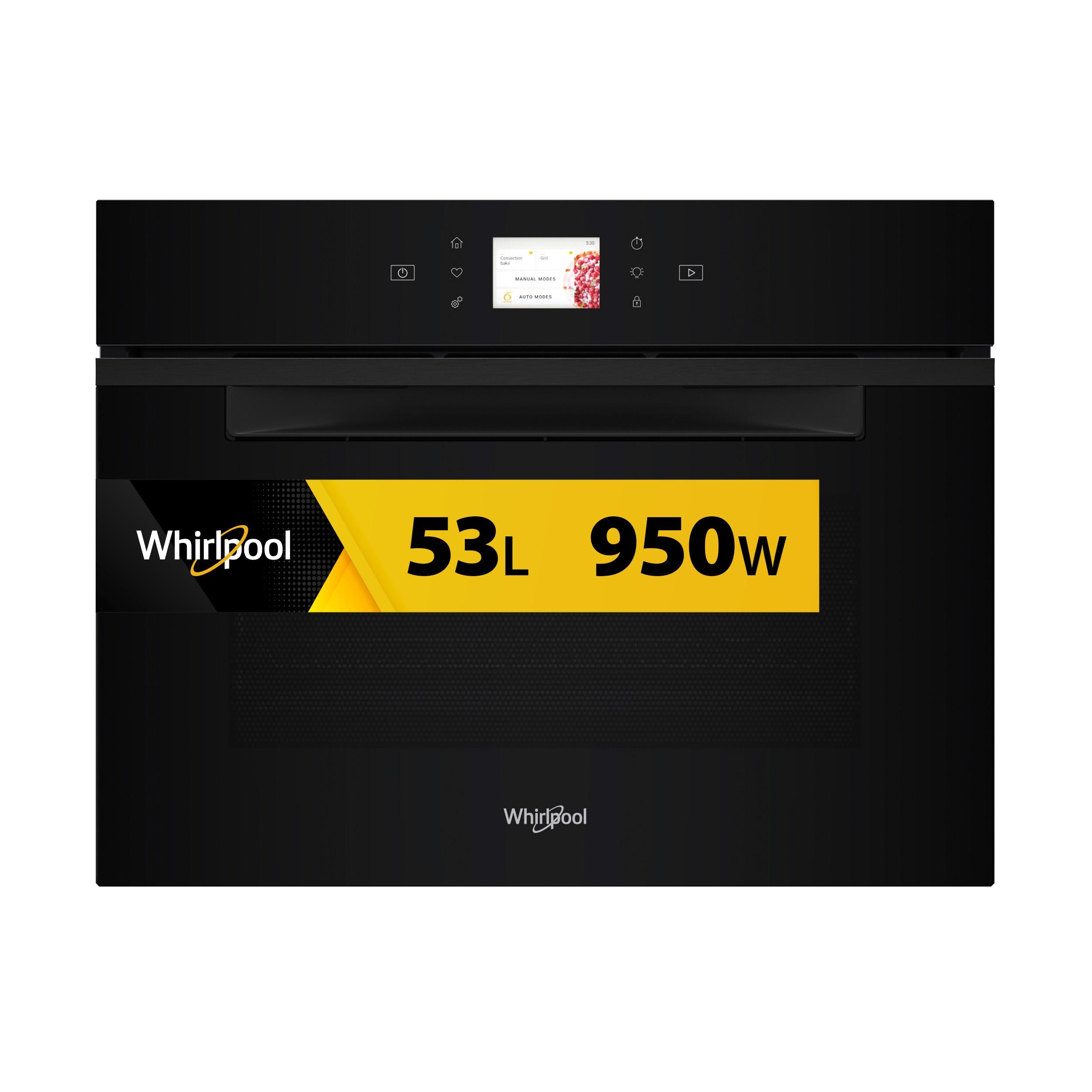 Whirlpool Mikrohullámú sütő Beépíthető WCW11O7HTSB Fekete Elektromos 53 Mikrohullám-Kombi 950 Frontal