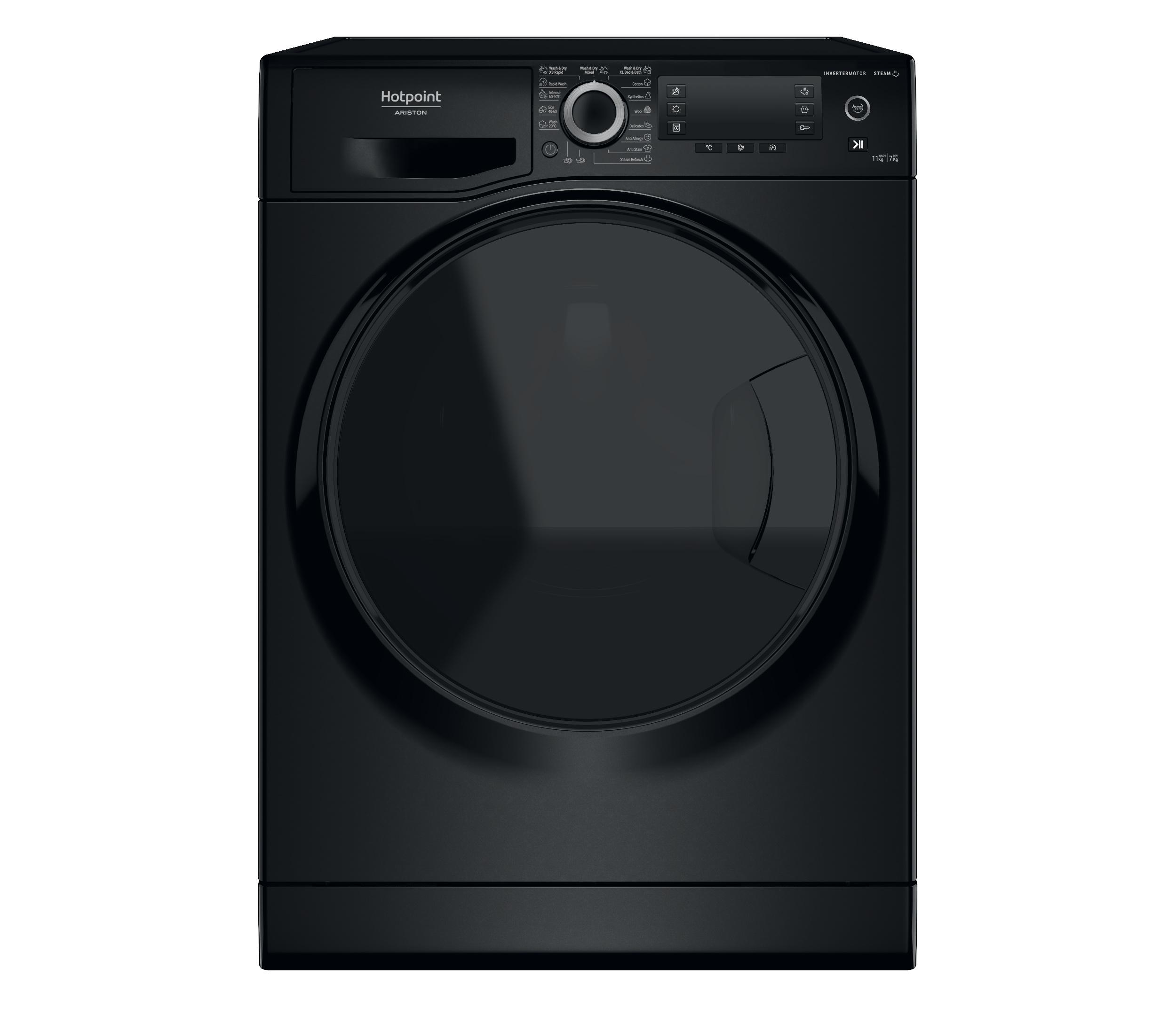 Hotpoint_Ariston Pralko-suszarka Wolnostojący NDD 11725 BDA EE Czarny Ładowany od frontu Frontal