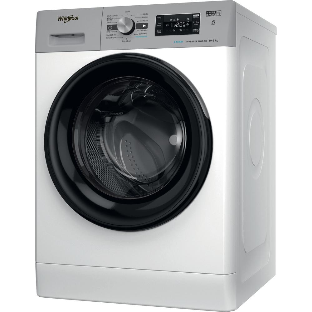 Whirlpool Kombineret vaskemaskine/tørretumbler Fritstående FFWDBL 964369 WSBSV Hvid Frontbetjent Perspective