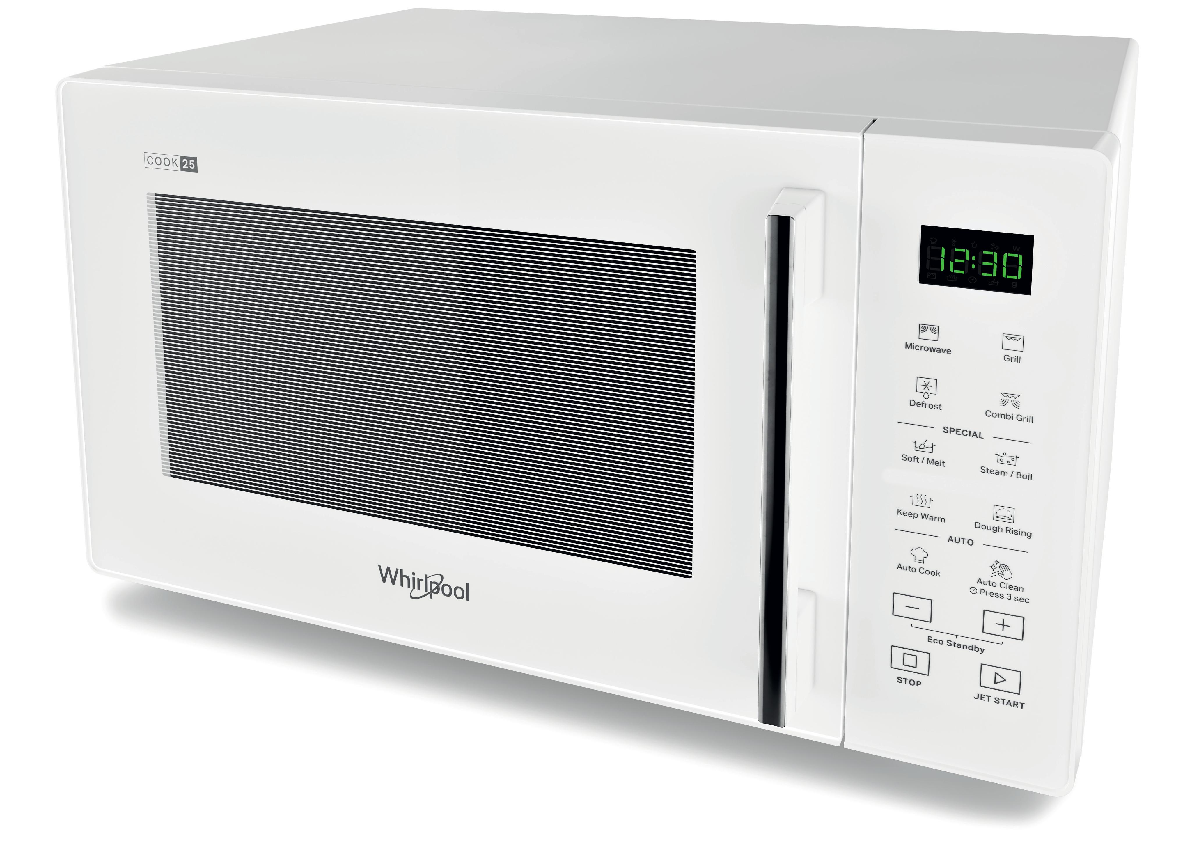 Whirlpool Microondas Libre instalación MWP 254 W Blanco Electrónico 25 MW + Función Grill 900 Perspective