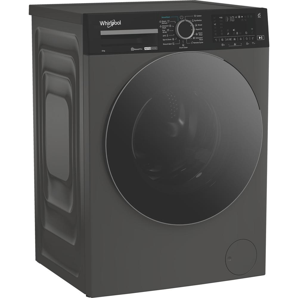 Whirlpool Veļas mazgājamā mašīna Brīvi stāvošs WPM 87G ADS EE Manhattan Grey Priekšējās ielādes A Perspective