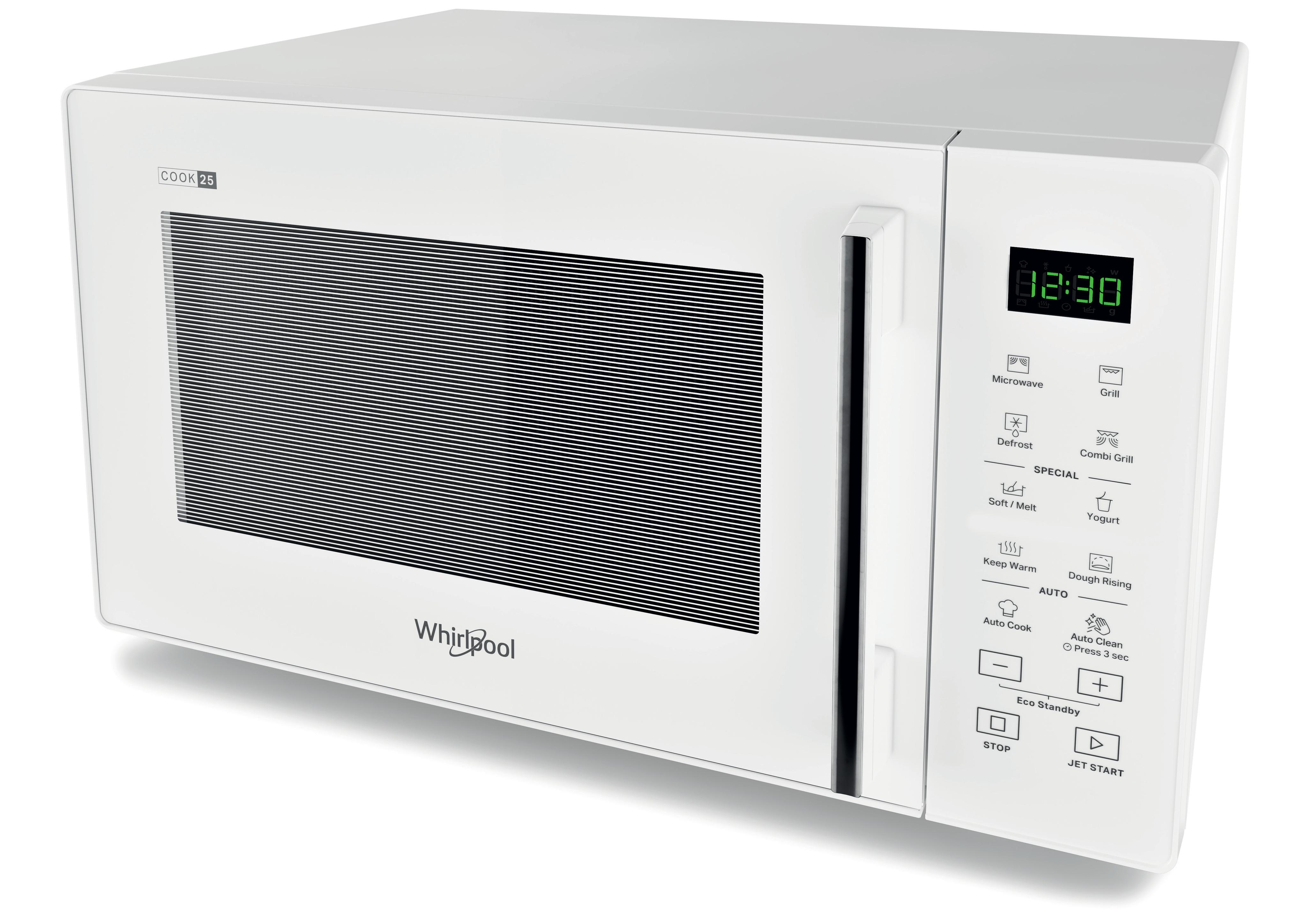 Whirlpool Mikrovågsugn Fristående MWP 253 W White Elektronisk 25 MW+grillfunktion 900 Perspective