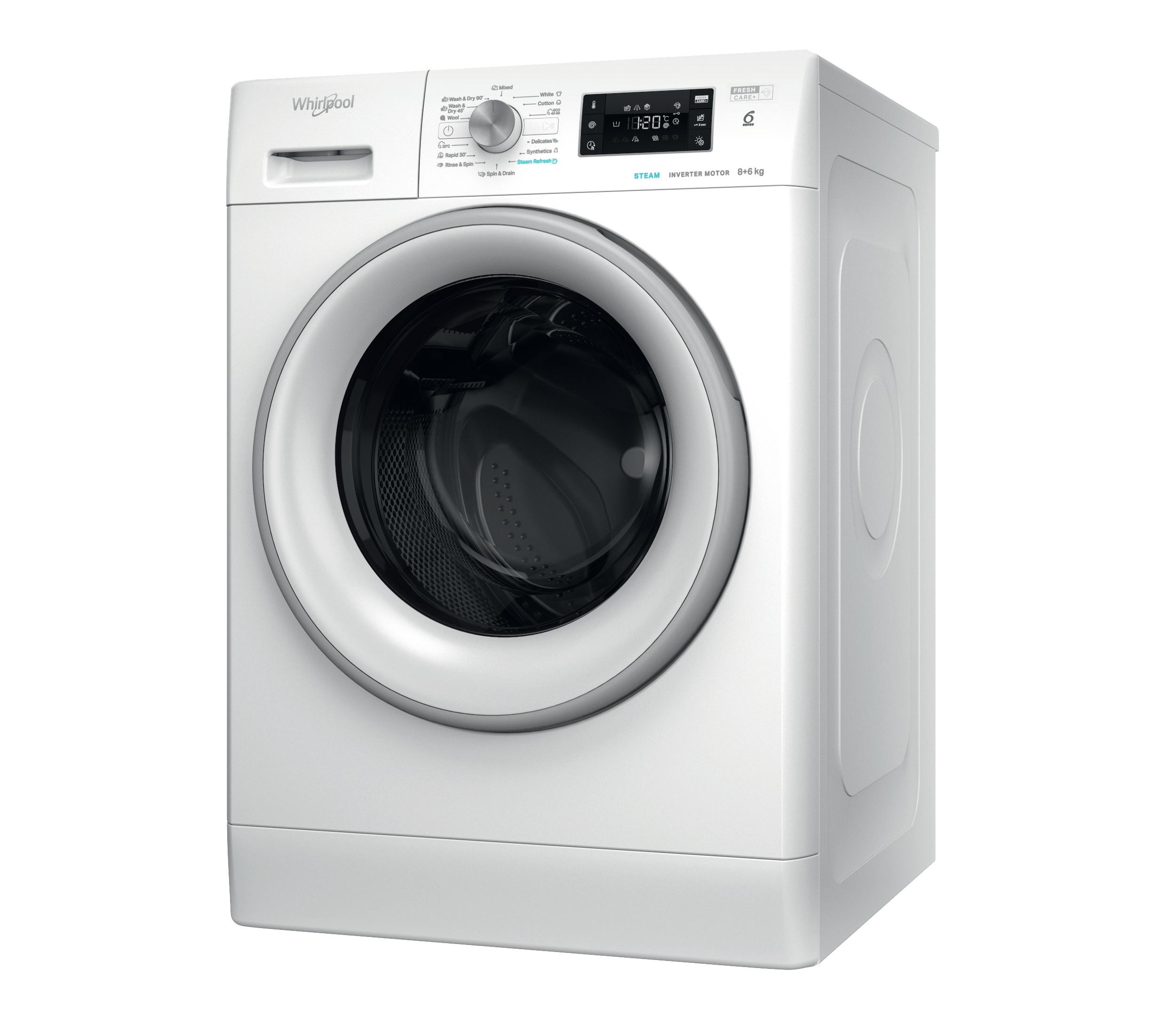 Whirlpool Pračka se sušičkou Volně stojící FFWDB 864369 SV EE Bílá Předem plněná Perspective