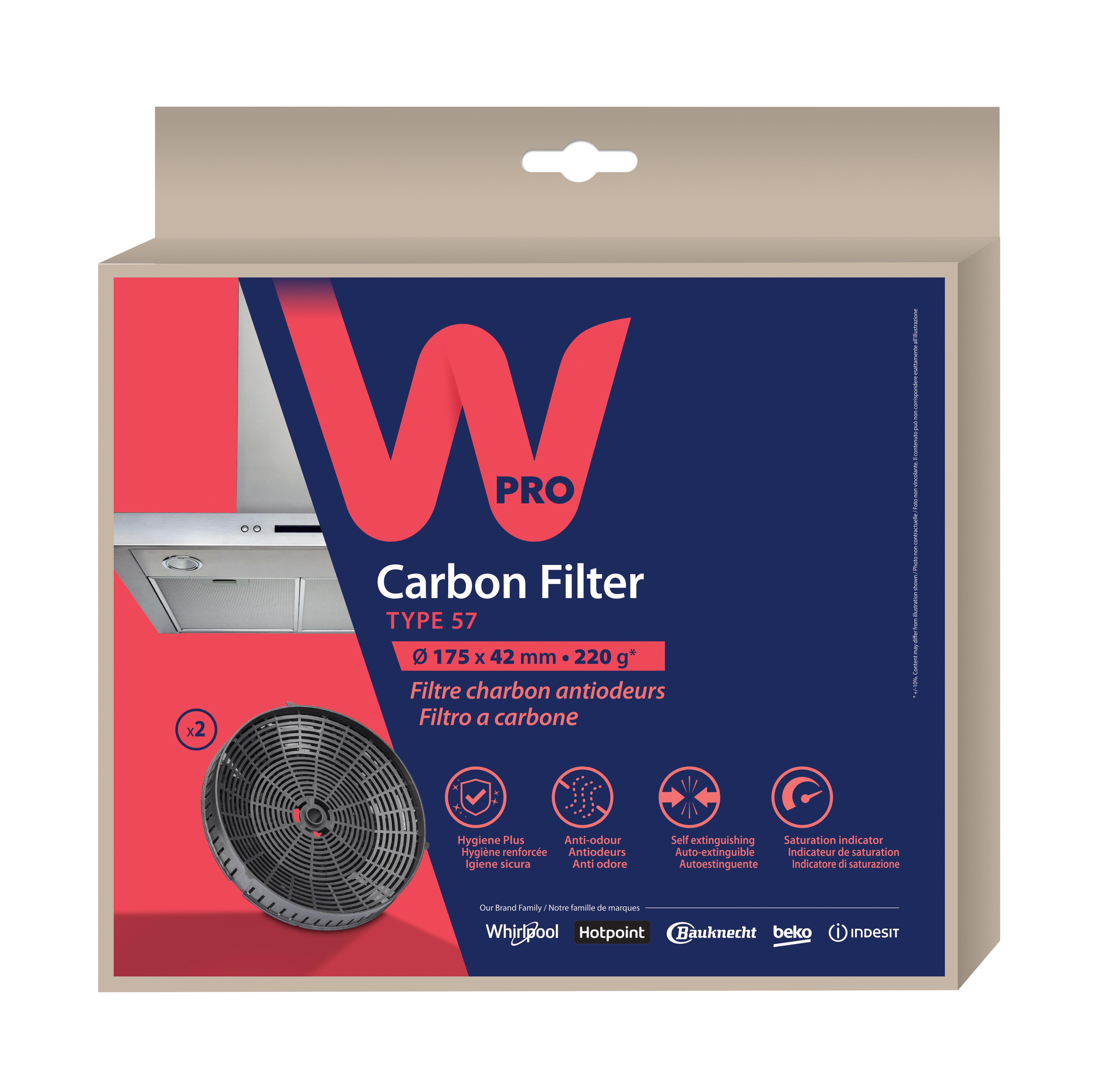 Filtre à charbon antiodeurs - Type 57(2 pièces - 175 x 42 mm - 220 g)