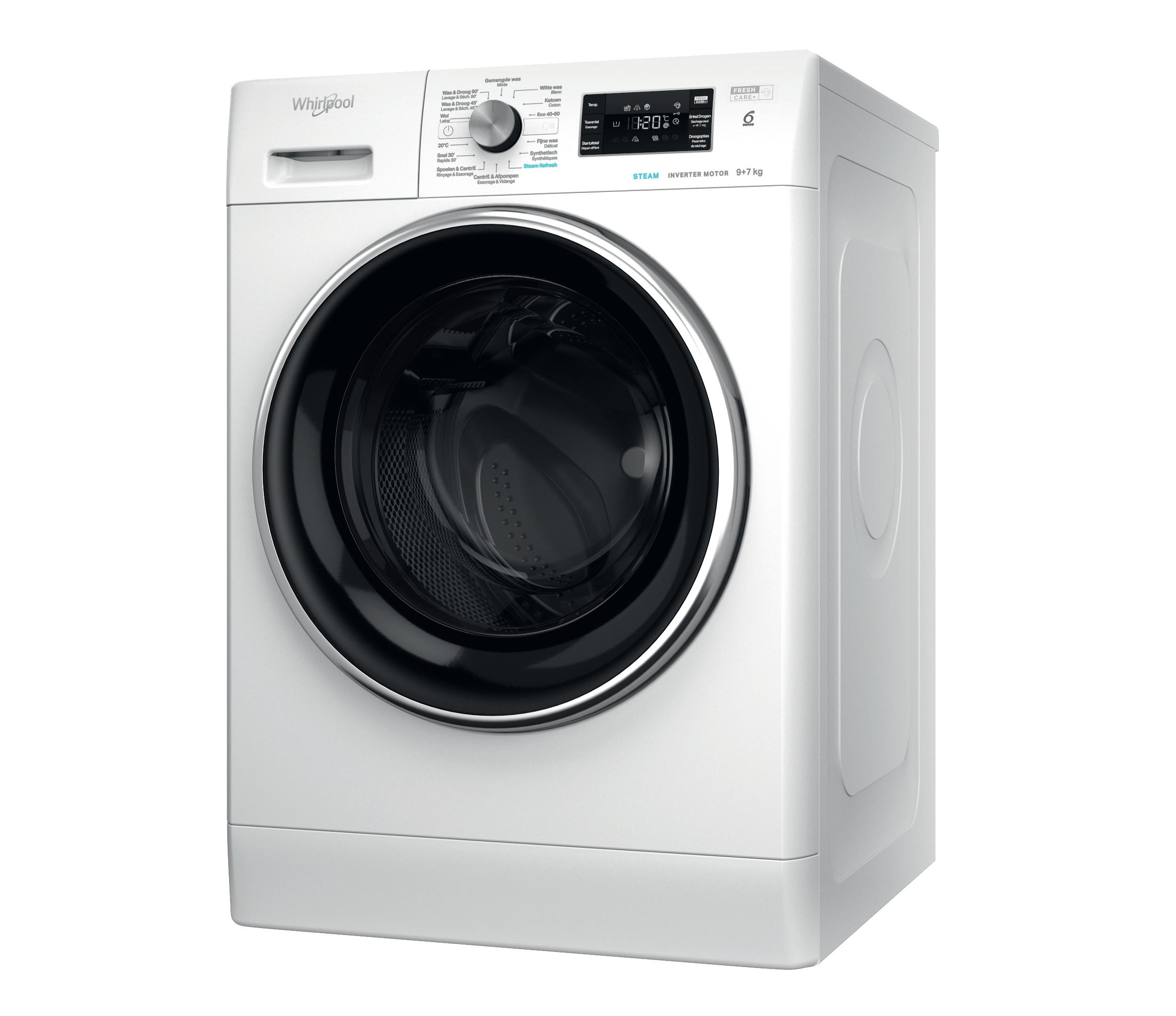 Whirlpool Wasdroger Vrijstaand FFWDB 976258E BCV BE Wit Voorlader Perspective