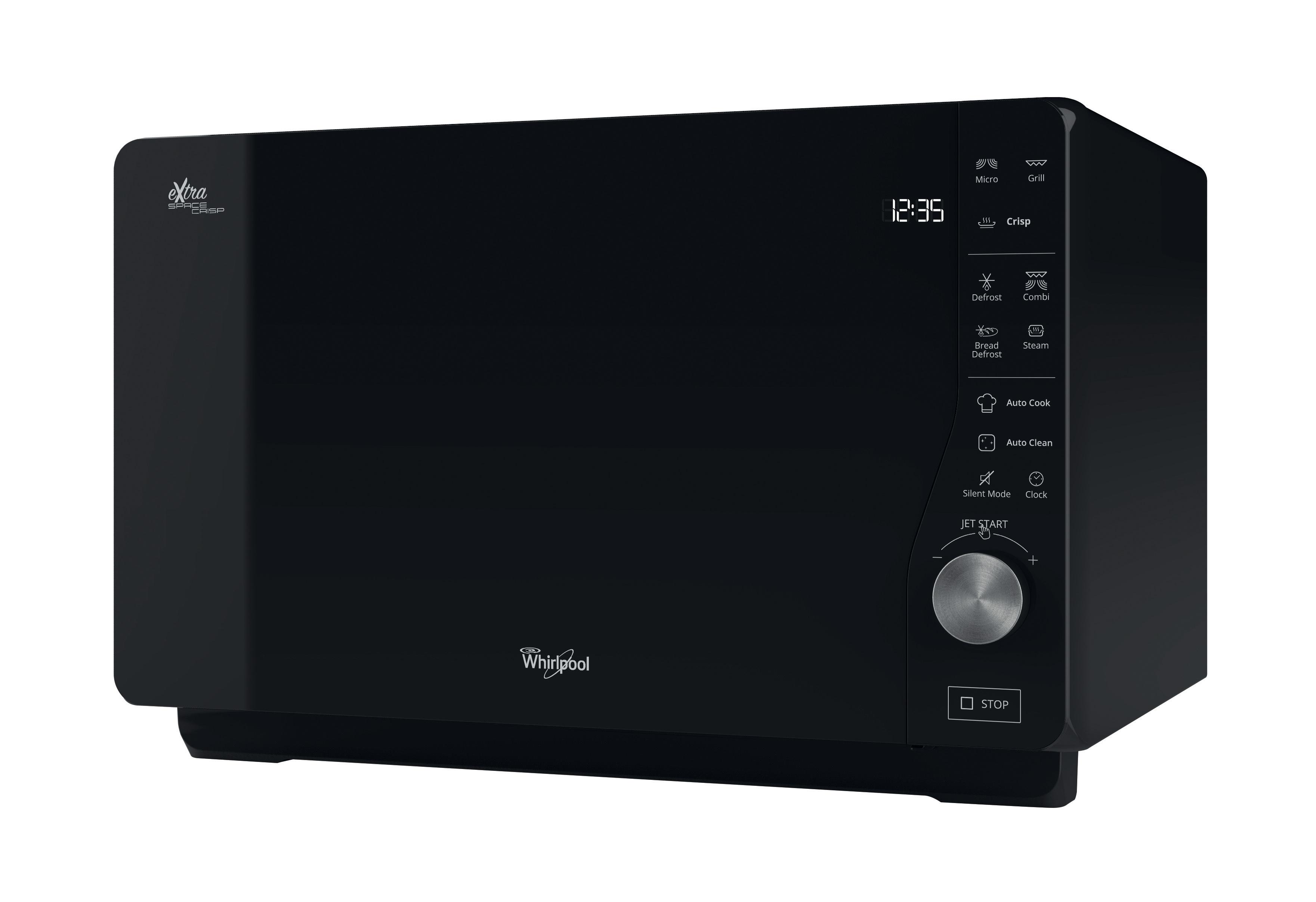 Whirlpool Mikroaaltouuni Vapaasti sijoitettava MWF 427 BL Musta Elektroninen 25 Mikroaaltoyhdistelmäuuni 800 Perspective