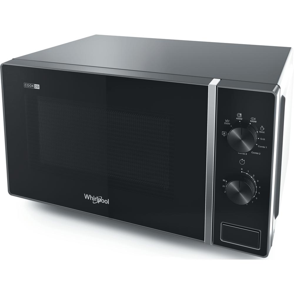 Whirlpool Mikrobangų krosnelė Laisvai pastatoma MWP 103 SB Sidabrinė juoda Mechaninis 20 Mikrobangos + Grilius 700 Perspective
