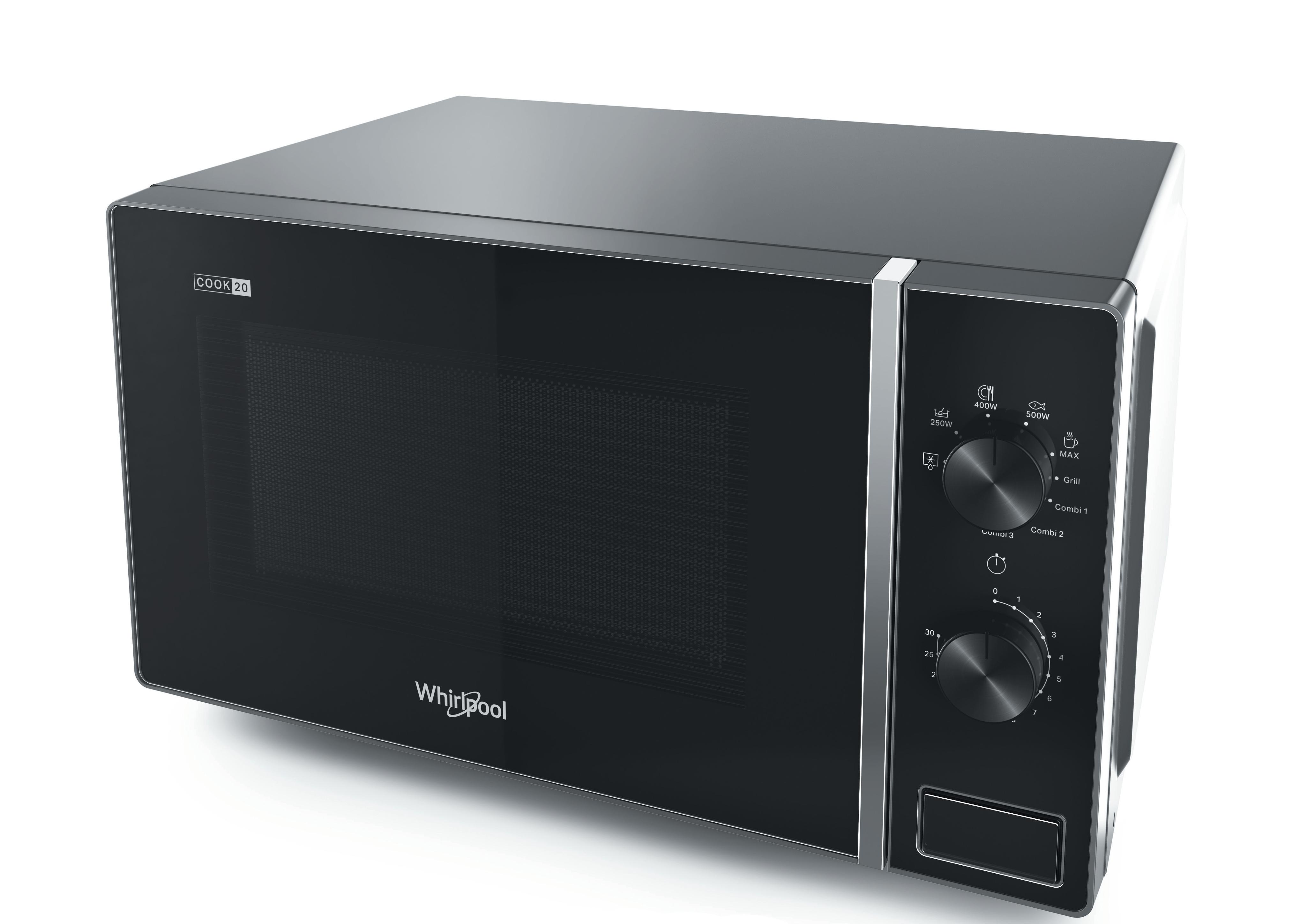 Whirlpool Mikrovågsugn Fristående MWP 103 SB Silver Black Mekanisk 20 MW+grillfunktion 700 Perspective
