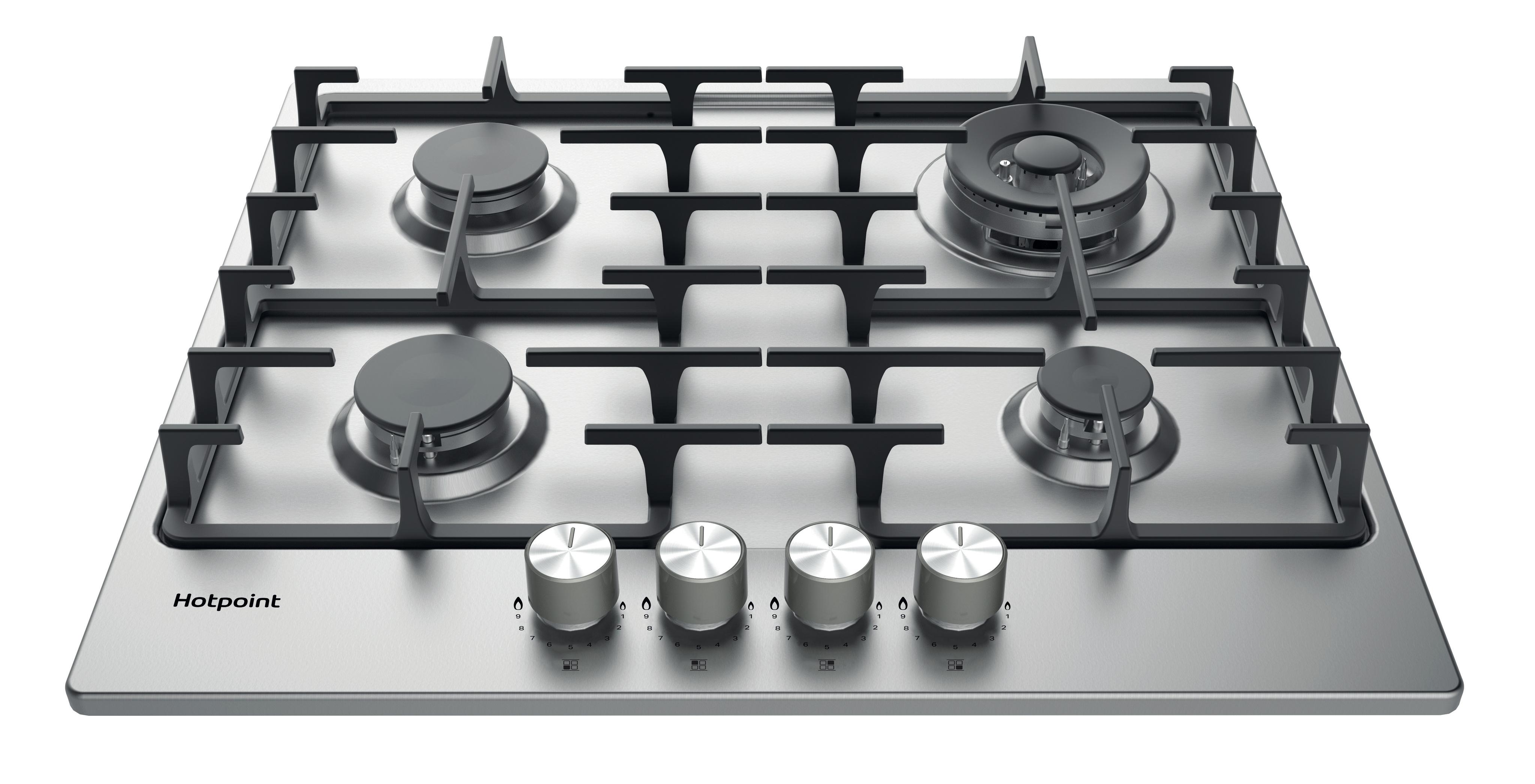 Hotpoint HOB PPH 60G DF IX UK Inox GAS Frontal top down