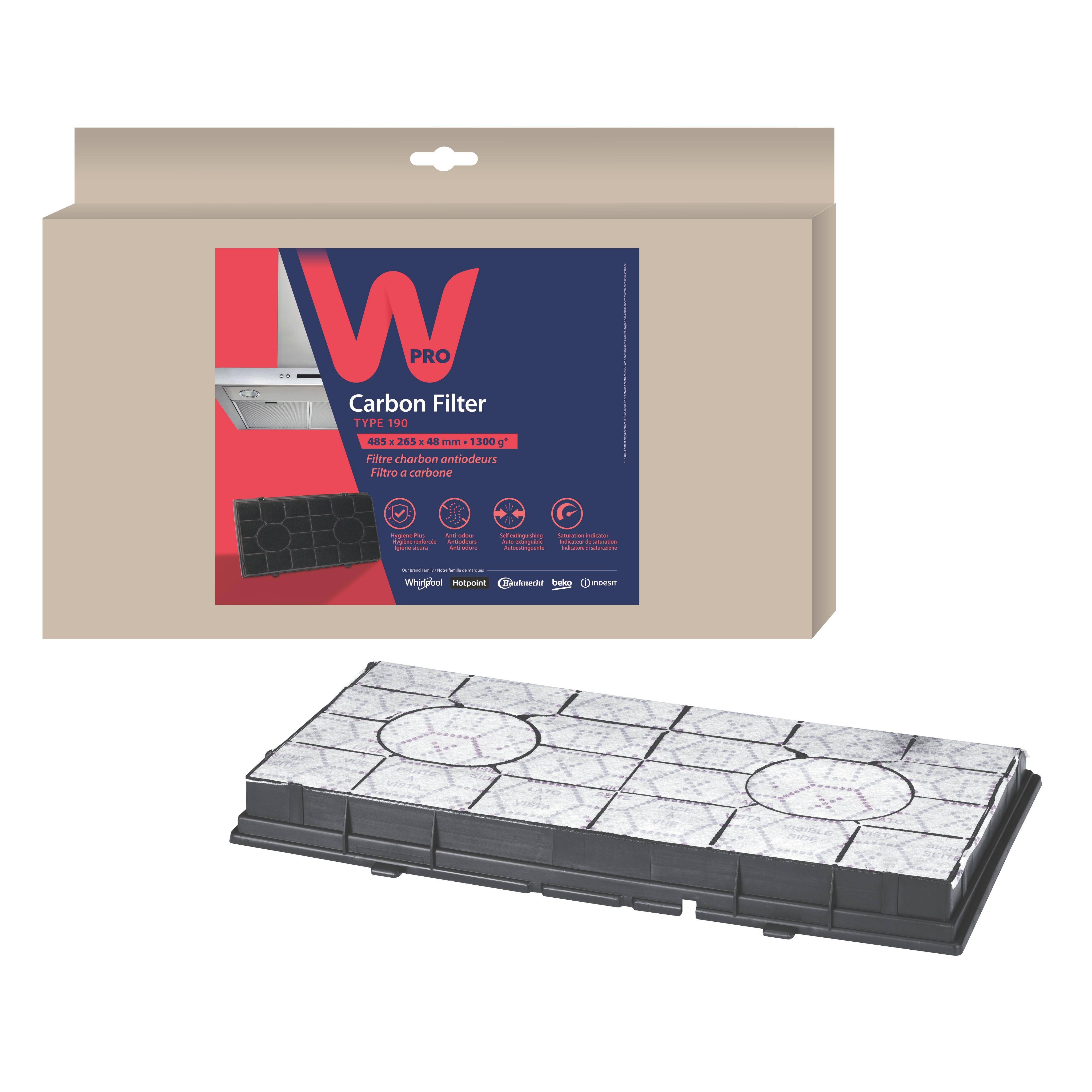 Filtre à charbon antiodeurs - Type 190(485 x 265 x 48 mm - 1300 g)