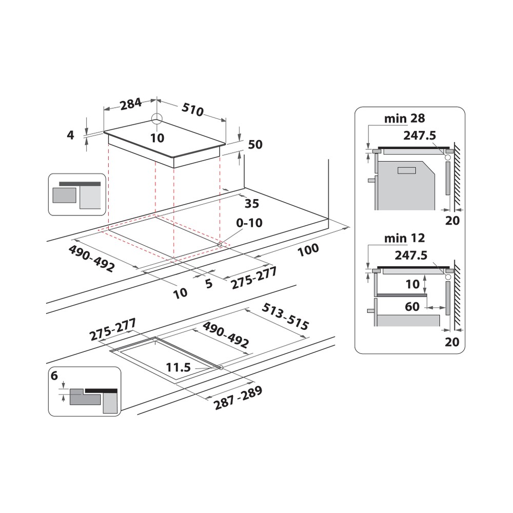 Whirlpool Table de cuisson WS Q0530 NE Noir Induction vitroceramic Technical drawing