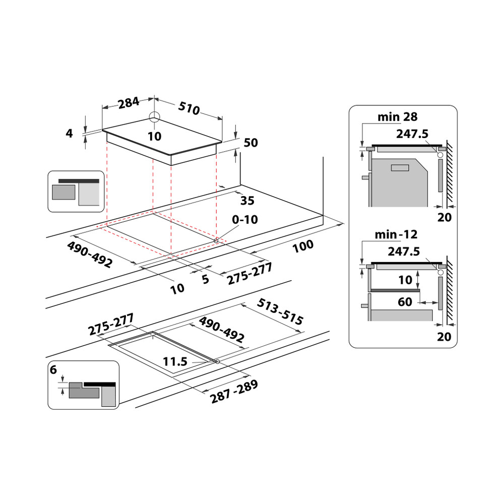 Whirlpool Table de cuisson WS Q0530 NE Noir Induction vitroceramic Technical drawing